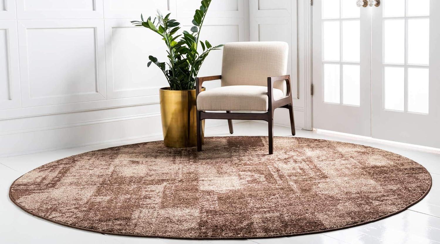 Equinox 3'3" Round Brown Abstract Polypropylene Rug