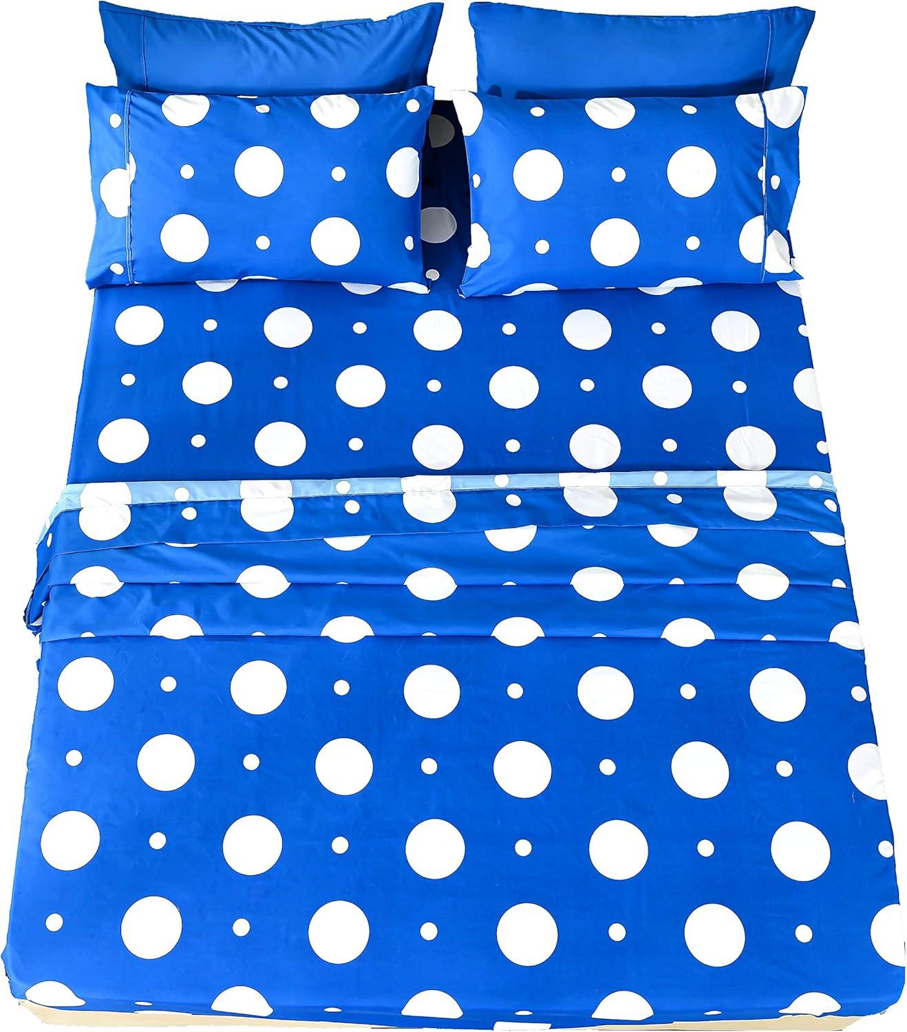 Twin Blue Polka Dot Microfiber Deep Pocket Bedding Set