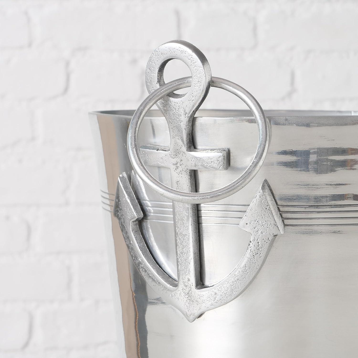 Anchors Ice Bucket, Luxury Wine Cooler with Handles and Loops, Aluminum, 12.25 Inches