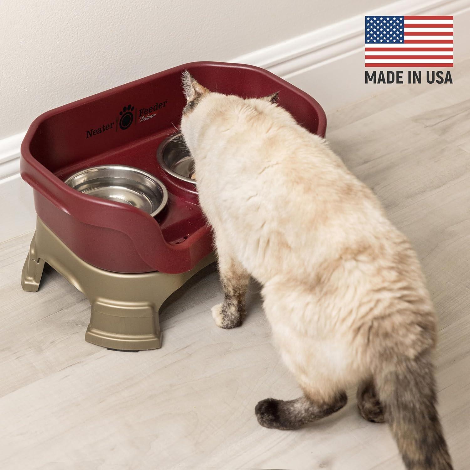 Cranberry Elevated Stainless Steel Cat Feeder with Extensions