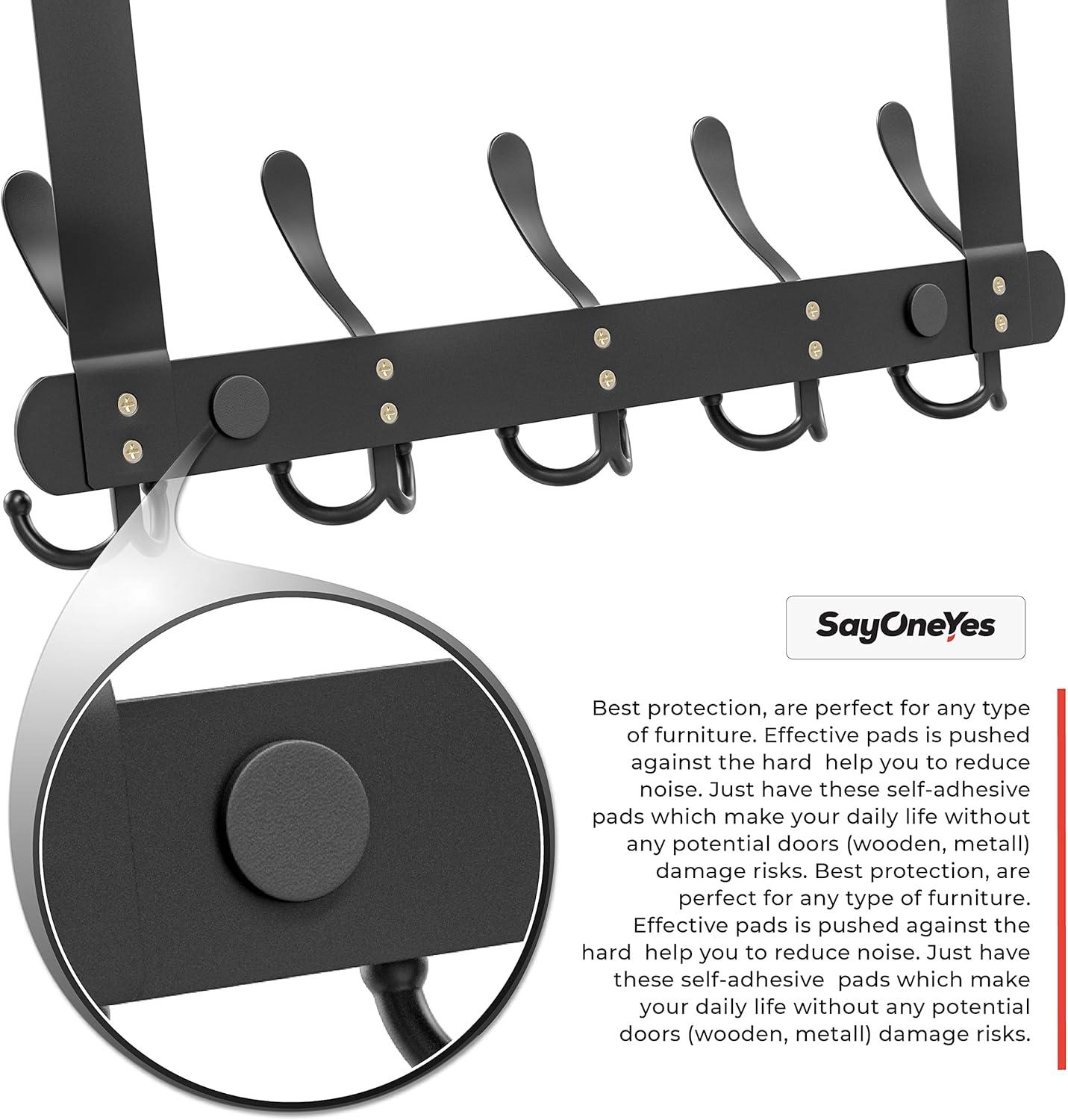 Matte Black Over The Door Hooks - Heavy Duty Stainless Steel Door Hanger Holder with 5 Tri Hooks for Hanging Coat Robe Hat Bag Towel Rack Bathroom, Bedroom, Closet – 1 Pack