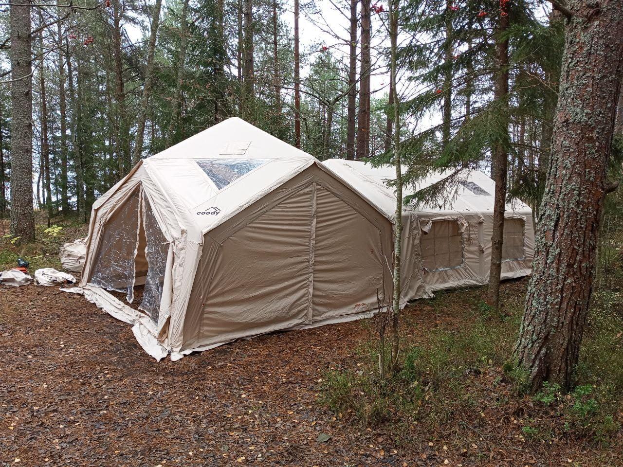 Coody | Rbm Outdoors Koala/Hub/Octopus Inflatable Tents for Camping with Stove Jack, 2/8/10 Person Luxury Canvas Blow Up Tent, 2 Room, Easy Setup Casa de Campaña, Large Inflatable House with Pump