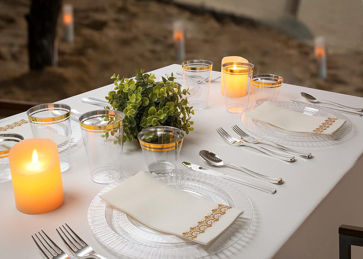 Perfect Settings Tableware 50 Pcs Clear Plastic Disposable Party Dinnerware Combo Set Dinner and Salad Size Plates (Set of 25)