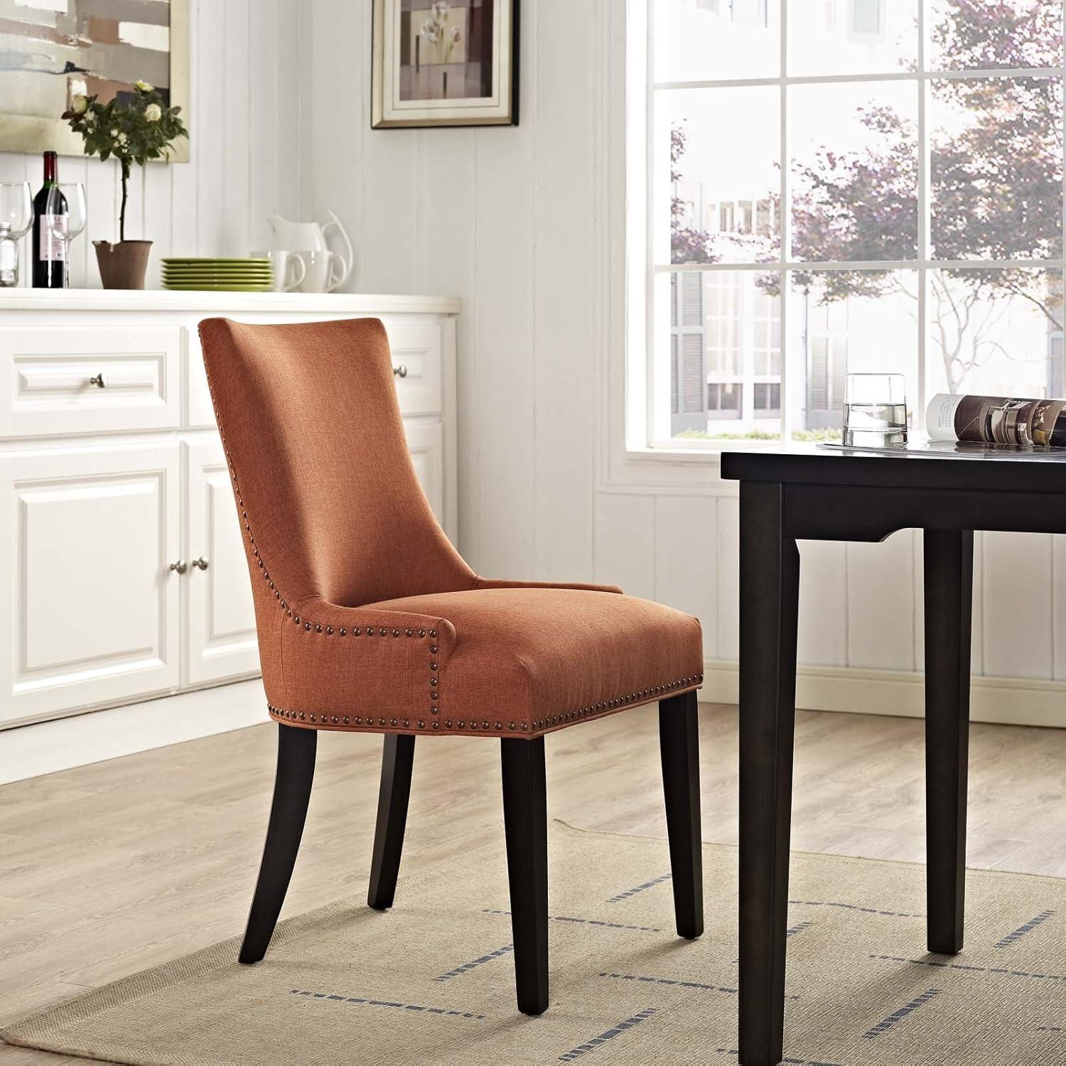 Orange Upholstered Leather and Wood Side Chair