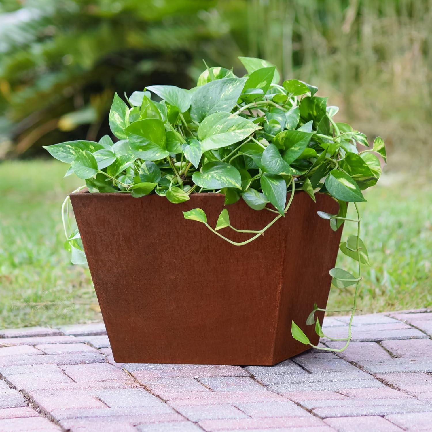 Large Weathered Corten Steel Square Planter