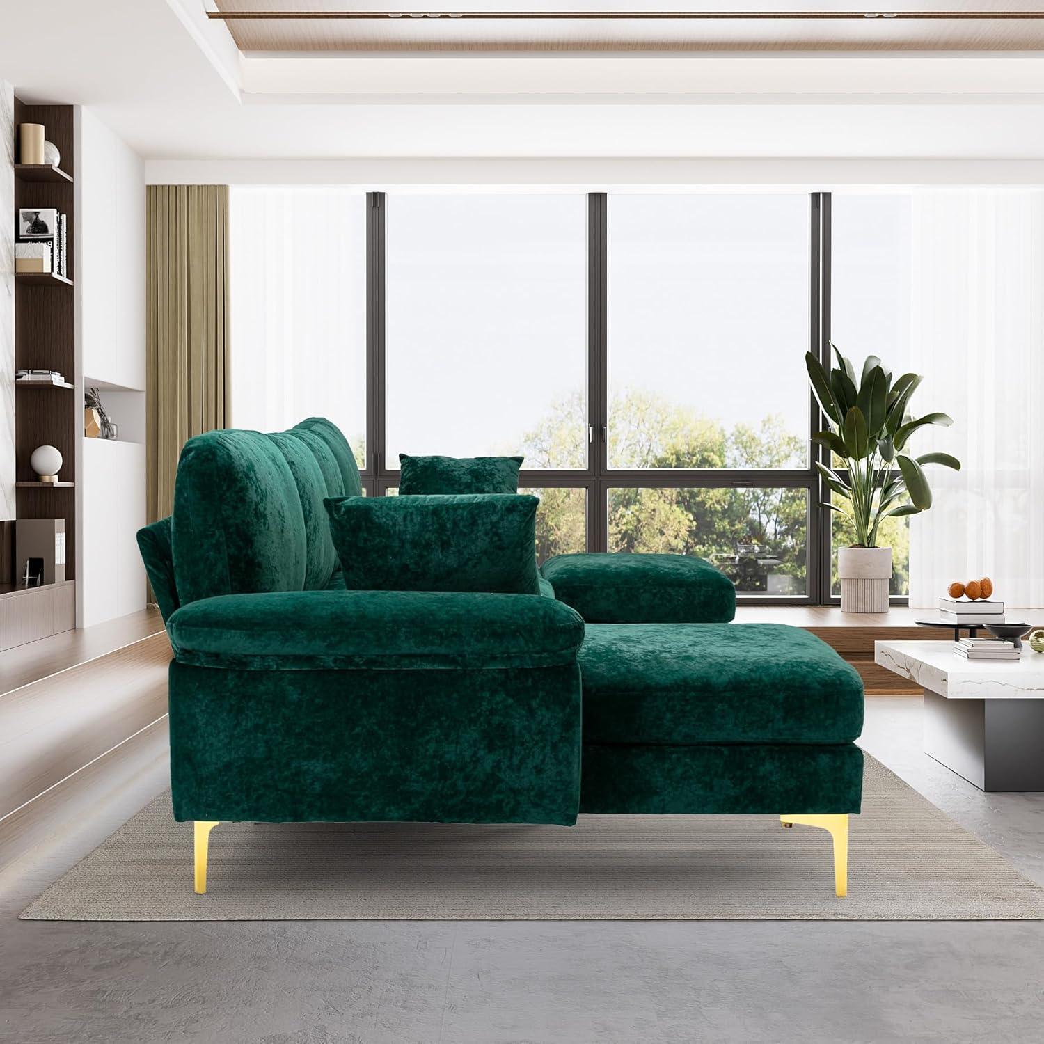 Ouyessir U-Shaped Sectional Sofa, 4 Seat Sofa Set for Living Room, 114 inches Convertible L-Shaped Velvet Couch Set with Chaise Lounge, Ottoman and Pillows