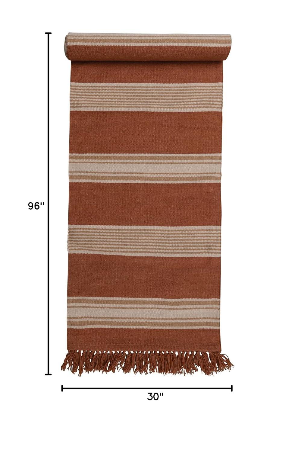 Creative Co-Op Handwoven Wool and Cotton Kilim Floor Runner and Fringe, Sienna and Camel