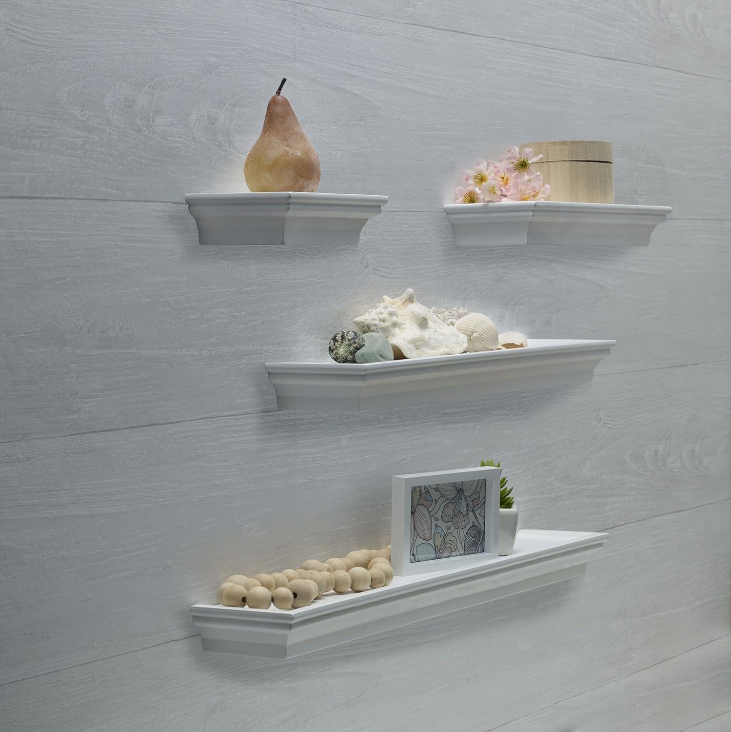 Melannco Floating Wall Mount Molding Ledge Shelves, Set of 4, White