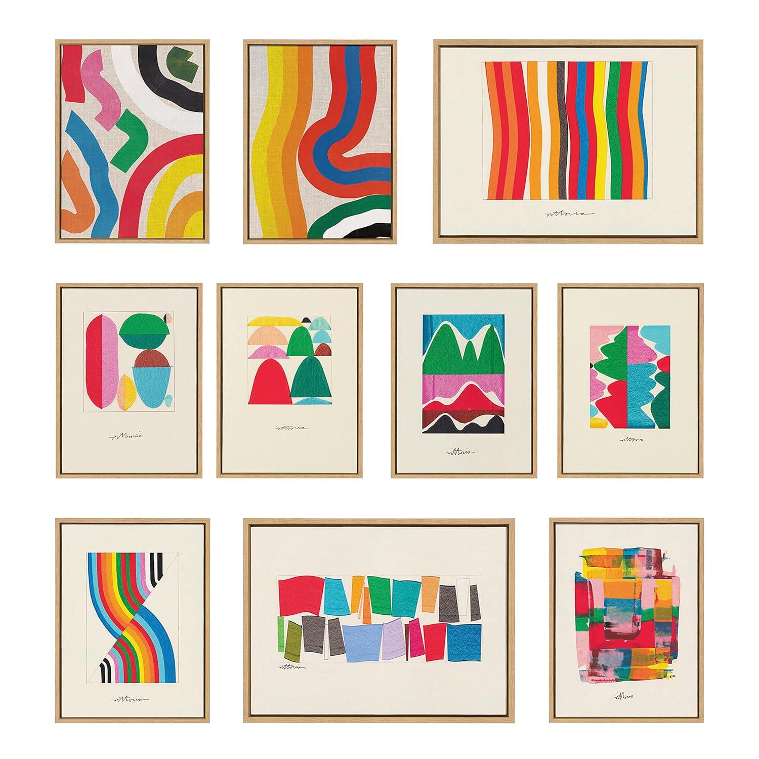 Kate and Laurel Sylvie Beyond Our Wildest Dreams and Remember When People Kissed Framed Canvas Wall Art Set by Amber Vittoria, 2 Piece Set 18x24 Natural, Modern Abstract Colorful Geometric Art Set