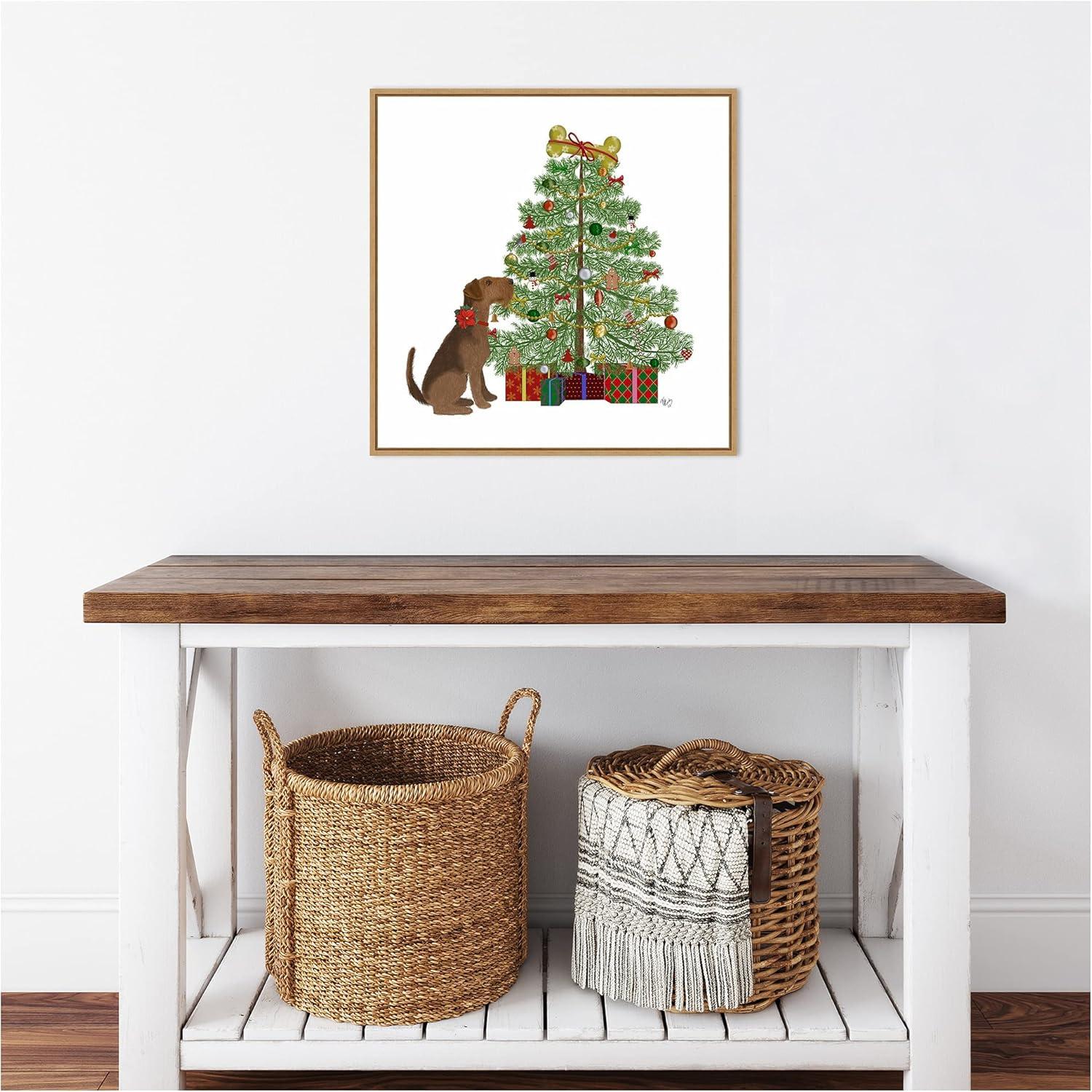 Amanti Art Christmas Dogs Bone Tree Framed Canvas Wall Art Print