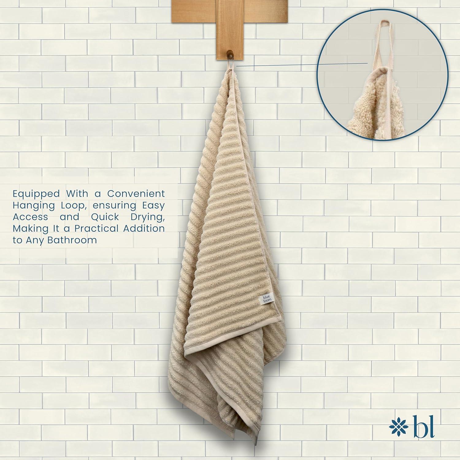6pc Mason Low Twist Ribbed Towel Set Ivory - Blue Loom: 100% Cotton, Machine Washable, Heavyweight Bath Ensemble