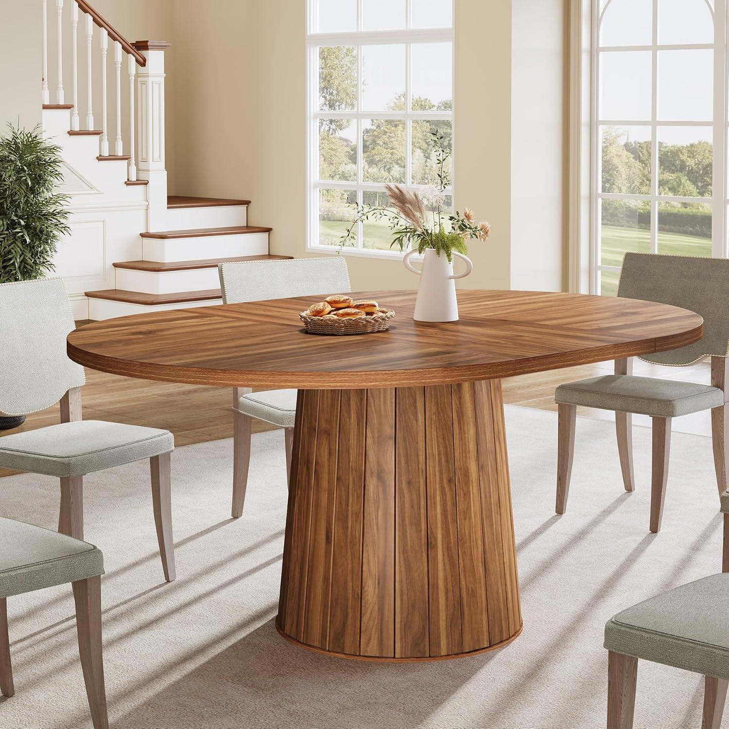 Millwood Pines 55 Inch Oval Dining Table With Wood Base For Dining Room, Kitchen