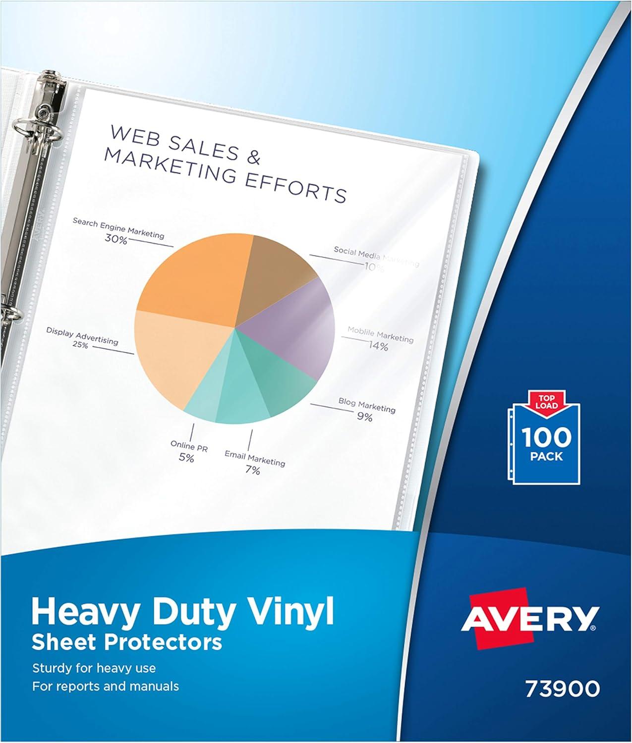 Avery Clear Heavy Duty Vinyl Sheet Protectors, 100ct (73900)