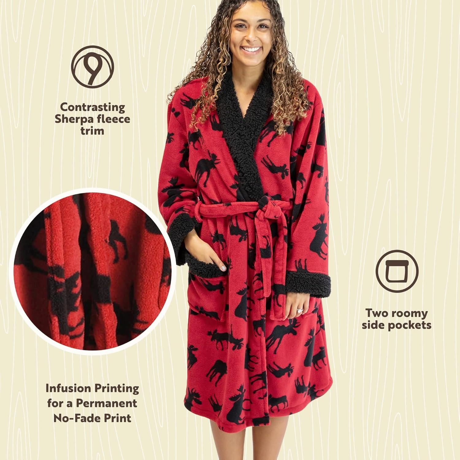 Classic Moose Lazy One Ultra-Cozy Bathrobes for Women, Animal, Cabin (S/m)