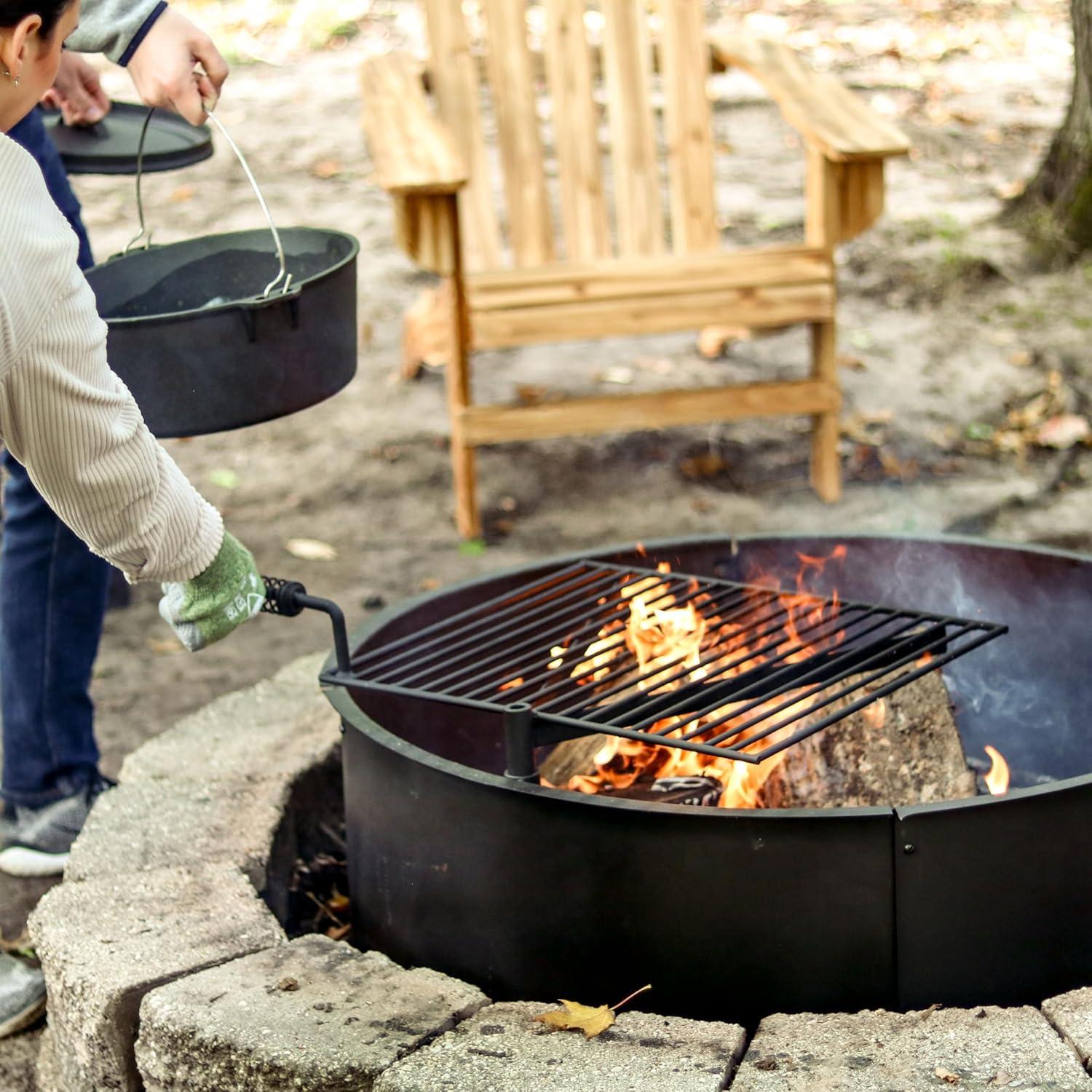 Sunnydaze Outdoor Heavy-Duty Steel Portable Campfire Ring with Cooking Grate and Fire Poker - 36" - Black