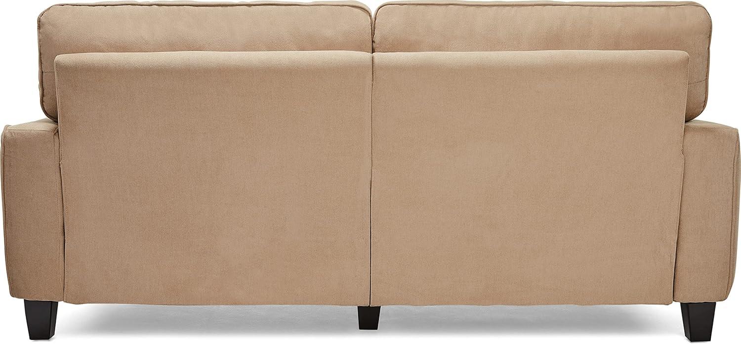 Navarre Beige Leather Track Arm Sofa with Wood Accents and Removable Cushions