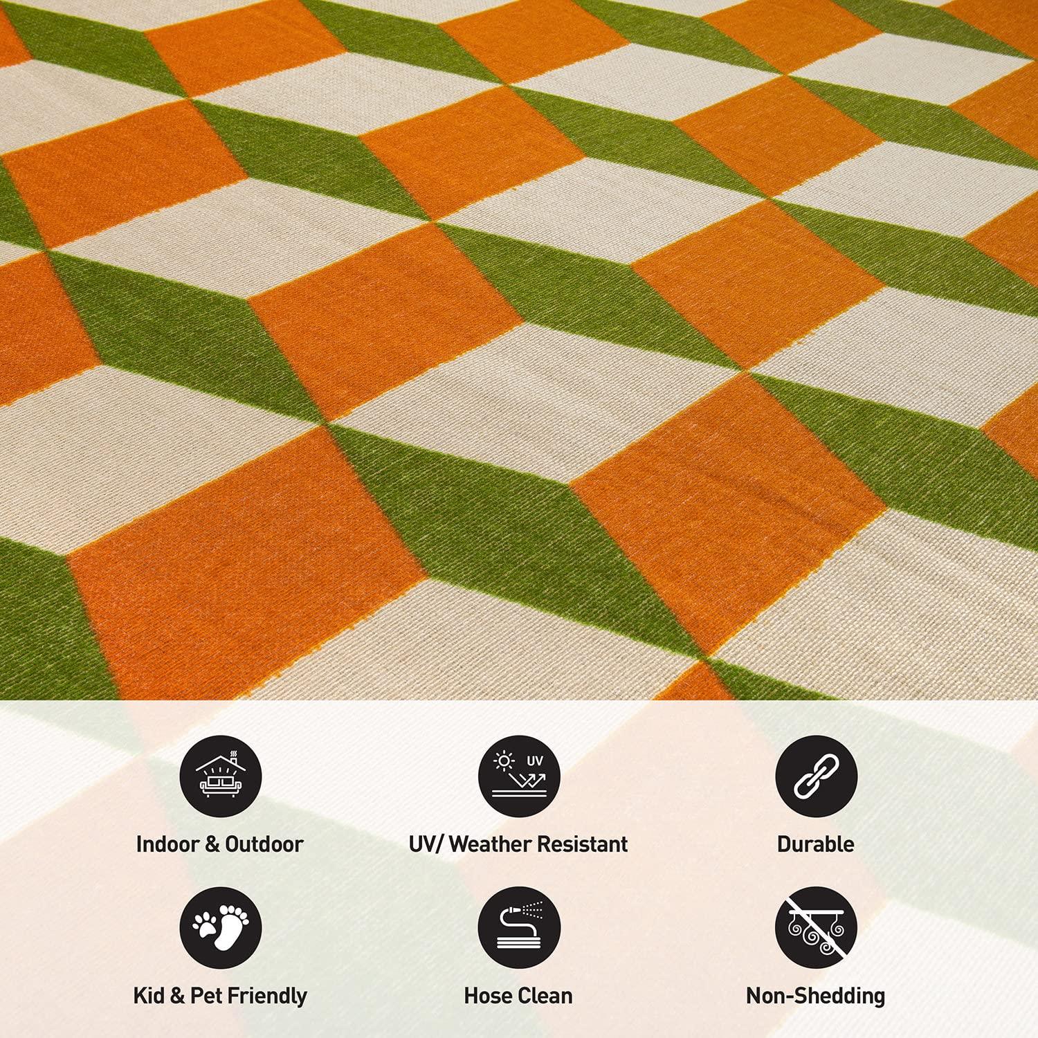 World Rug Gallery Contemporary Geometric Flatweave Indoor/Outdoor Area Rug - ORANGE 5' X 7':  Quick Dry,  UV Resistant
