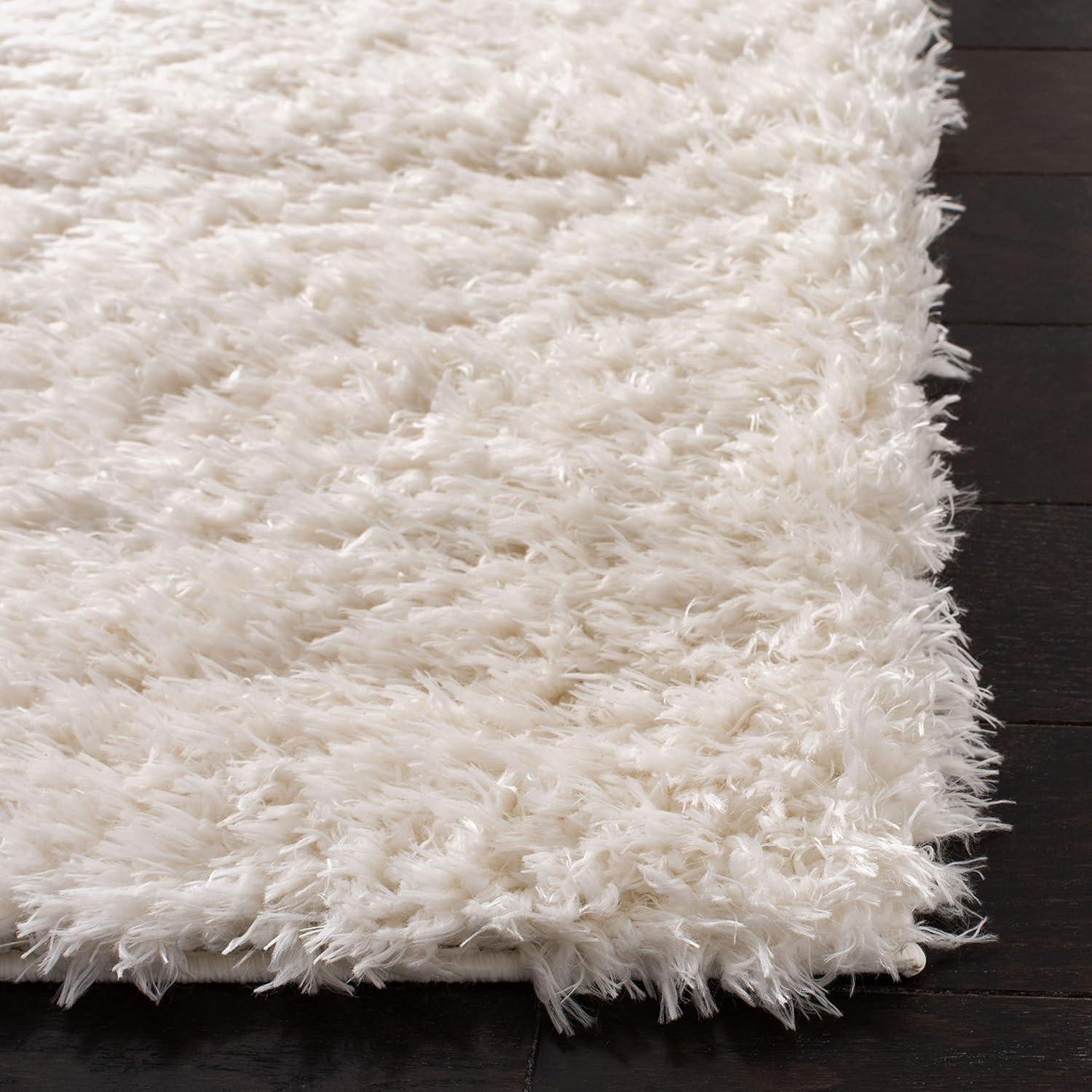 SAFAVIEH Madrid Miah Solid Polyester Shag Area Rug, Ivory, 4' x 6'