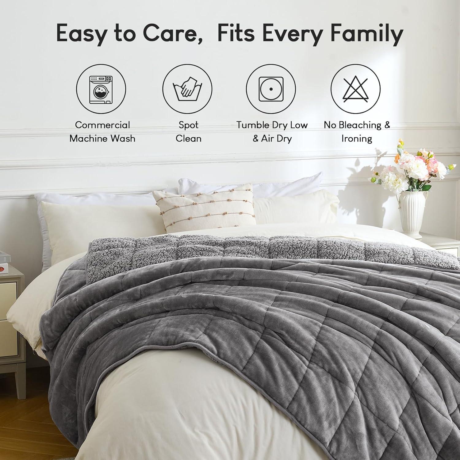 Cottonblue Faux Fur Weighted Blanket 15 lbs, Long Fur Fluffy Weighted Blanket Twin Size for Adults, Cozy Warm Fuzzy Sherpa Reverse Heavy Blanket for Sofa Bed Couch, 48 x 72 Inches, Morandi Grey