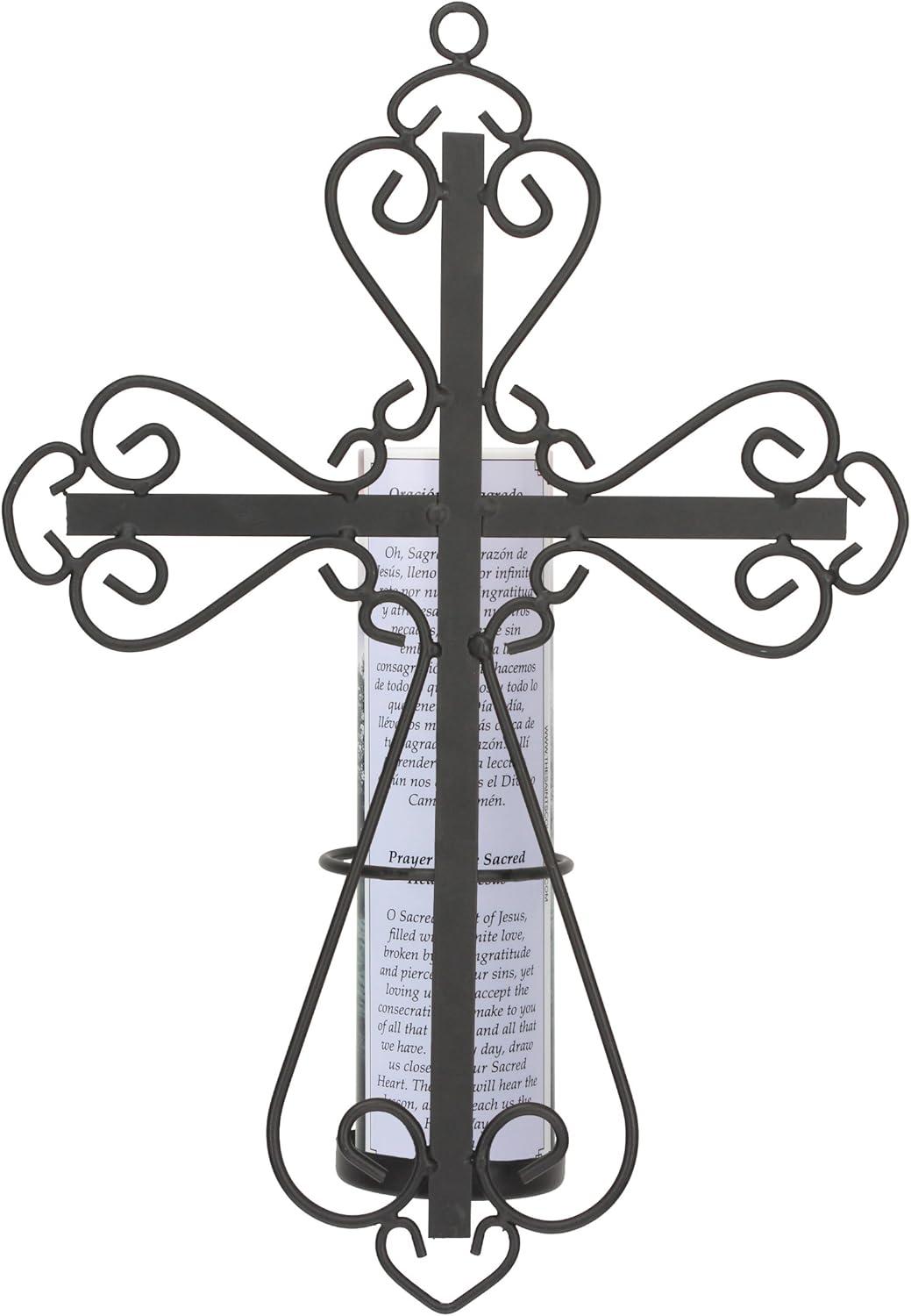 Black Metal Cross Wall Sconce with LED Candle