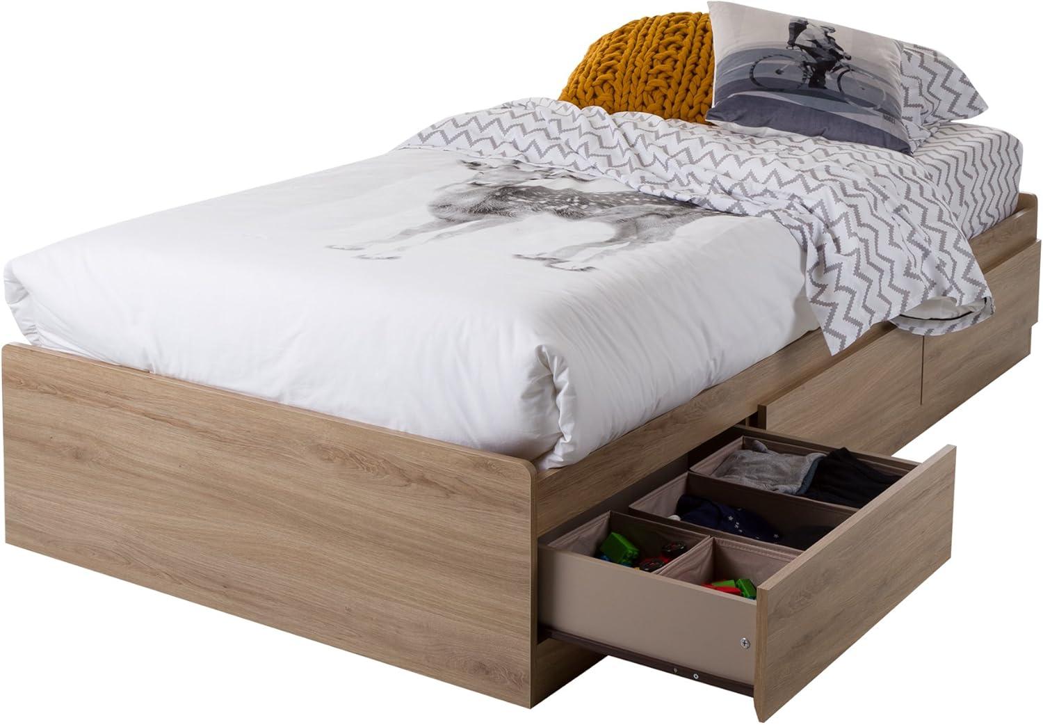 South Shore Fynn Twin Mates Bed with Storage Drawers, Rustic Oak