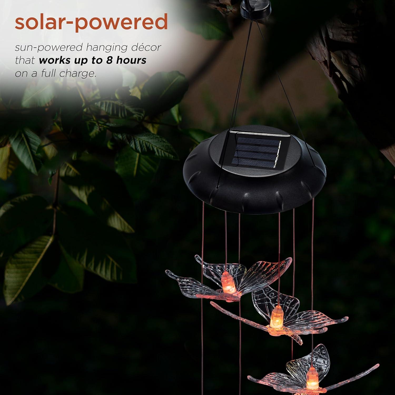 Alpine Corporation LED Butterfly Mobile: Solar-Powered, 27" Outdoor Decor with 6 LEDs