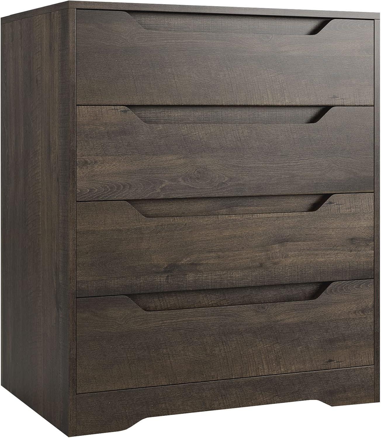 Homfa 4 Drawer Dresser for Bedroom, Wooden Handless Chest of Drawers, Modern Nightstand Storage Cabinet for Living Room, Dark Brown