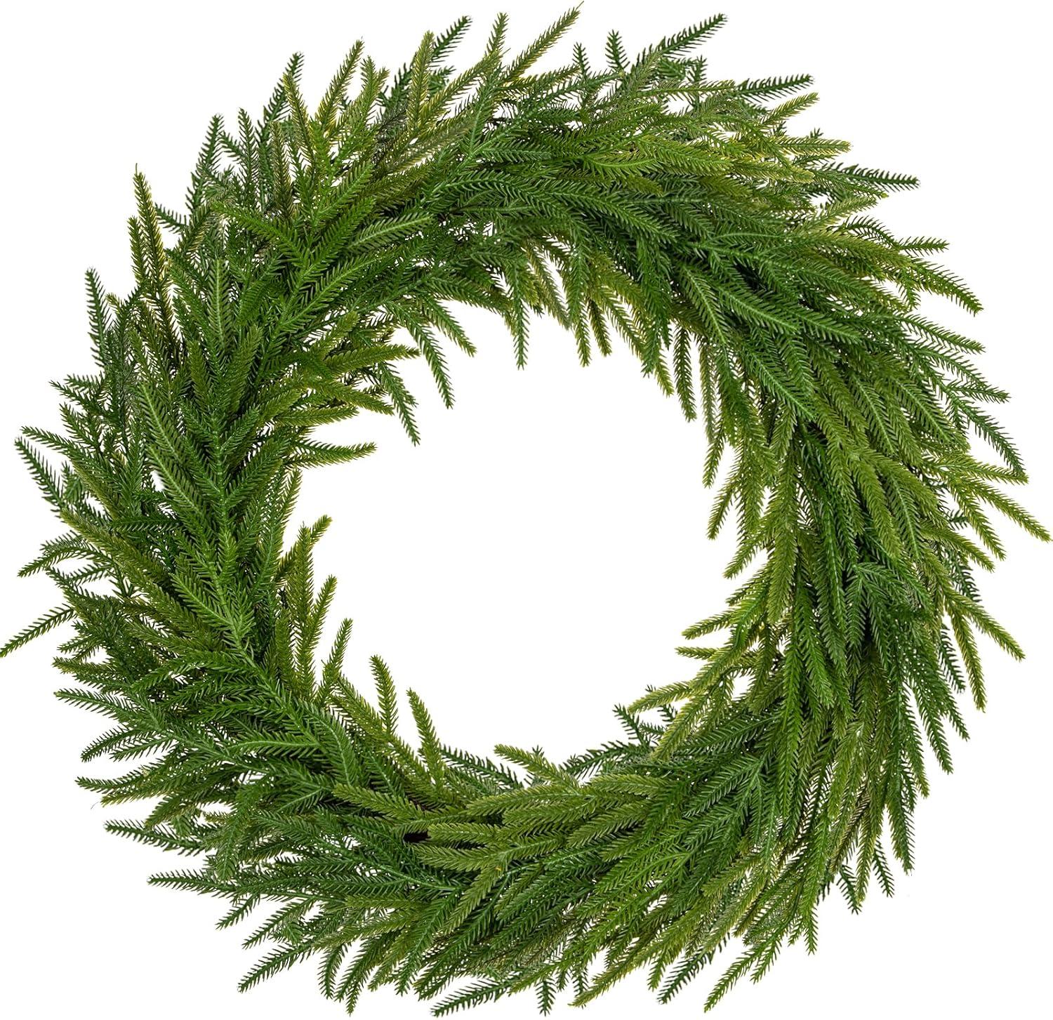 24" Pine Wreath for Front Door Artificial Christmas Wreath Green Faux Pine Wreath for Wall Windows Mantle Outdoor Christmas Decoration