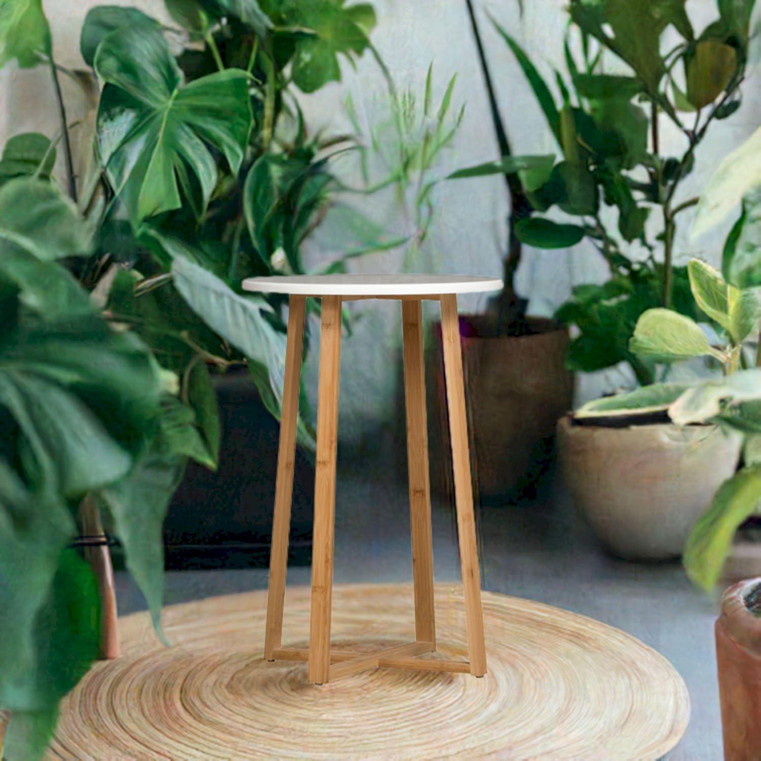 Eccostyle Solid Bamboo Frame Round Plant Table - White