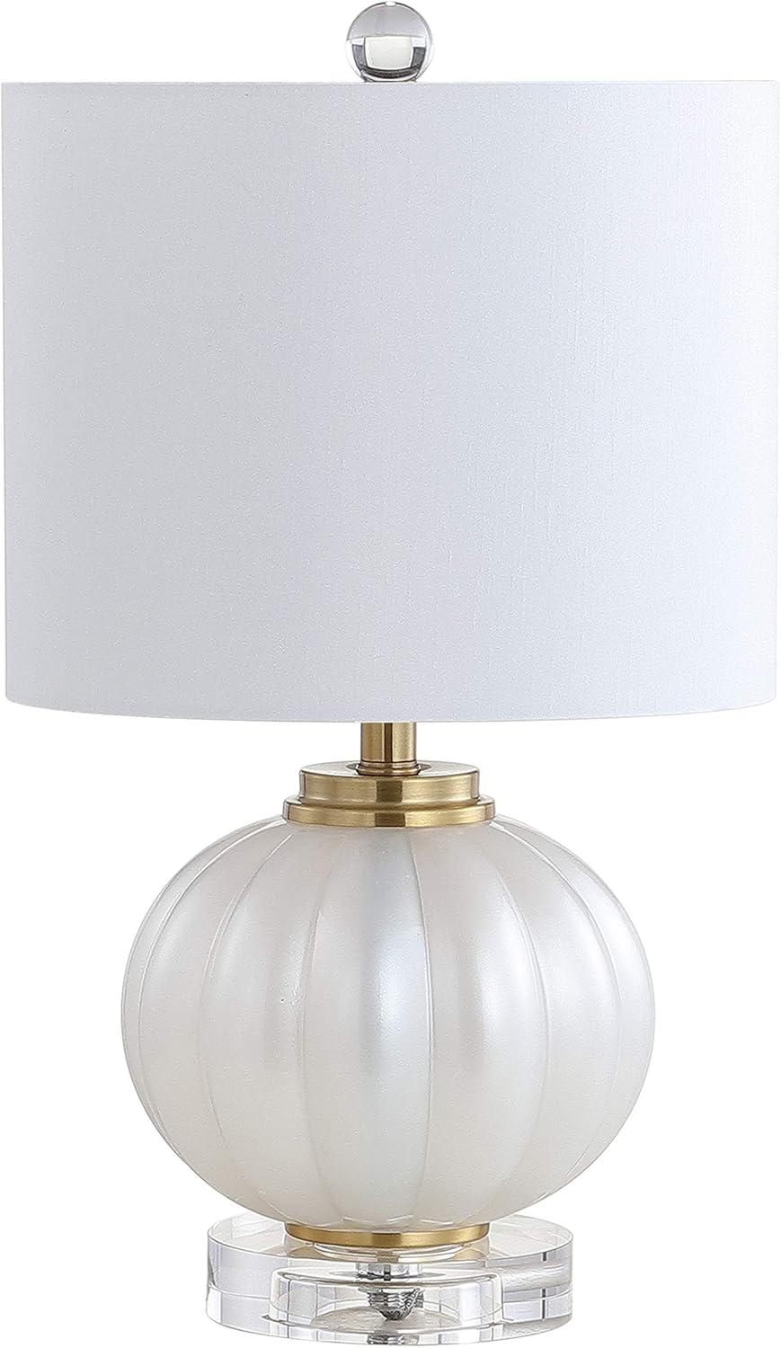 JONATHAN Y Pearl 17.5" Glass/Crystal LED Table Lamp, White/Brass Gold, JYL2076B