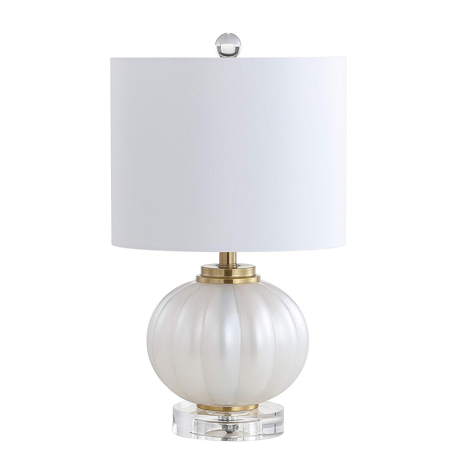 JONATHAN Y Pearl 17.5" Glass/Crystal LED Table Lamp, White/Brass Gold, JYL2076B