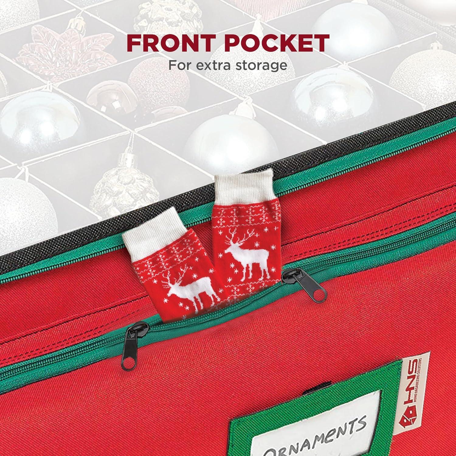 HOLDN’ STORAGE Christmas Ornament Storage Box with Dividers - Fits 72-3” Ornaments, 3 Removable Trays, Durable & Space-Saving, Clear Top Lid, Convenient Storage Designed, Red