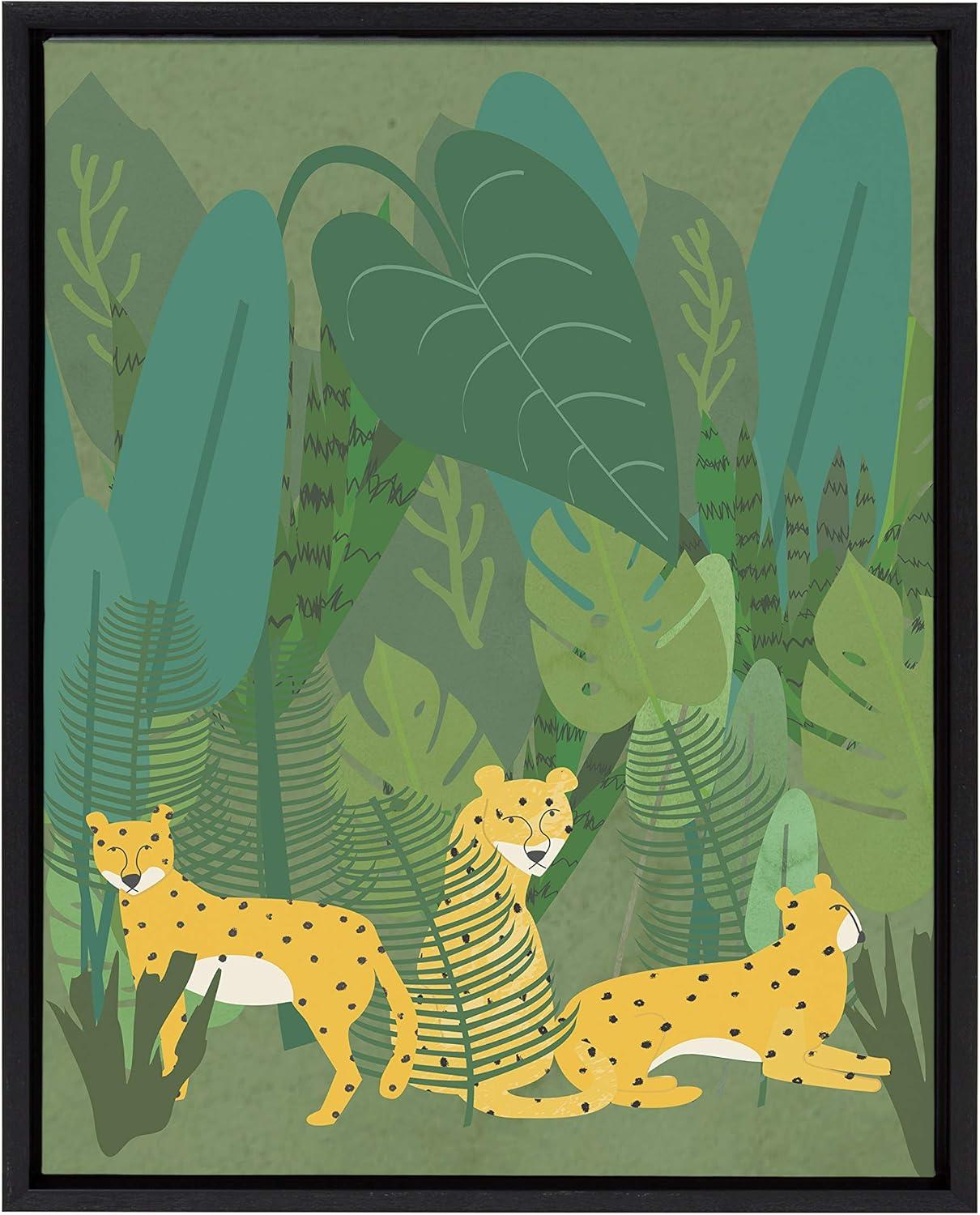 18" x 24" Sylvie Cheetahs in the Jungle Framed Canvas by Queenbe Monyei Black - Kate & Laurel All Things Decor