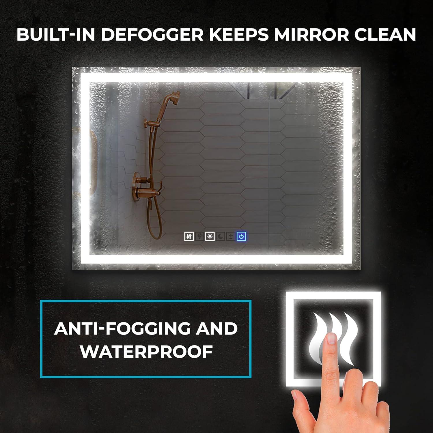 LED Dimmable Bathroom Mirror Rectangle LED Lighted 30" x 60" inches Wall Mounted Mirror for Vanity Room with Touch Button and Anti-Fog Function by Fab Glass and Mirror