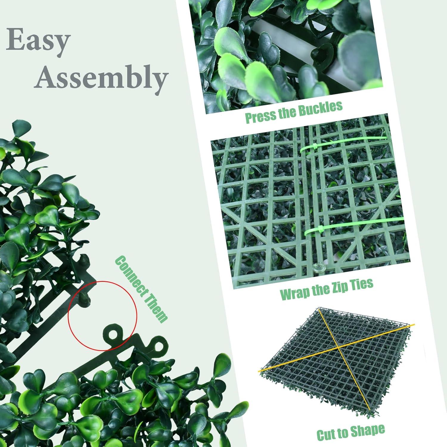 Decwin 24 Pieces 20" X 20" Artificial Grass Wall Backdrop Green Backdrop Wall Greenery Wall Boxwood Panels UV Stable for Indoor Outdoor Decor Garden Fence Backdrop