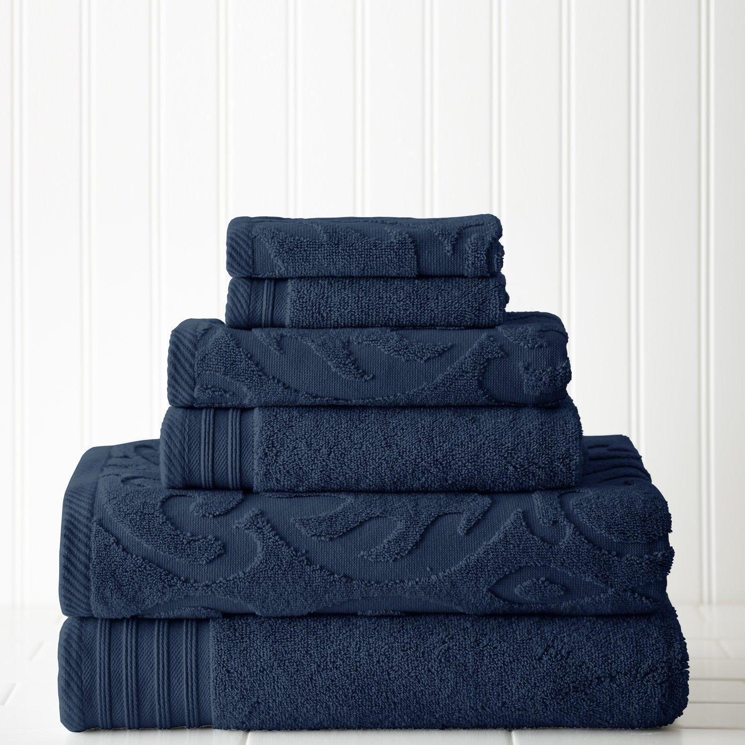 Modern Threads Medallion Jacquard 6-Piece Cotton Adult Bath Towel Set, Denim