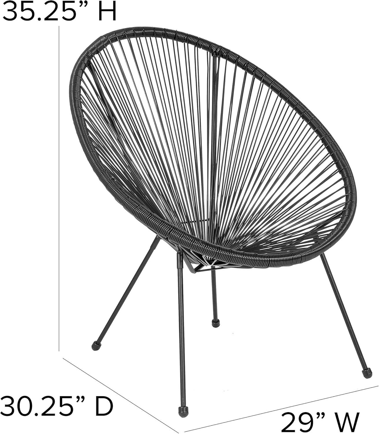 Black Woven Basket Papasan Bungee Lounge Chair