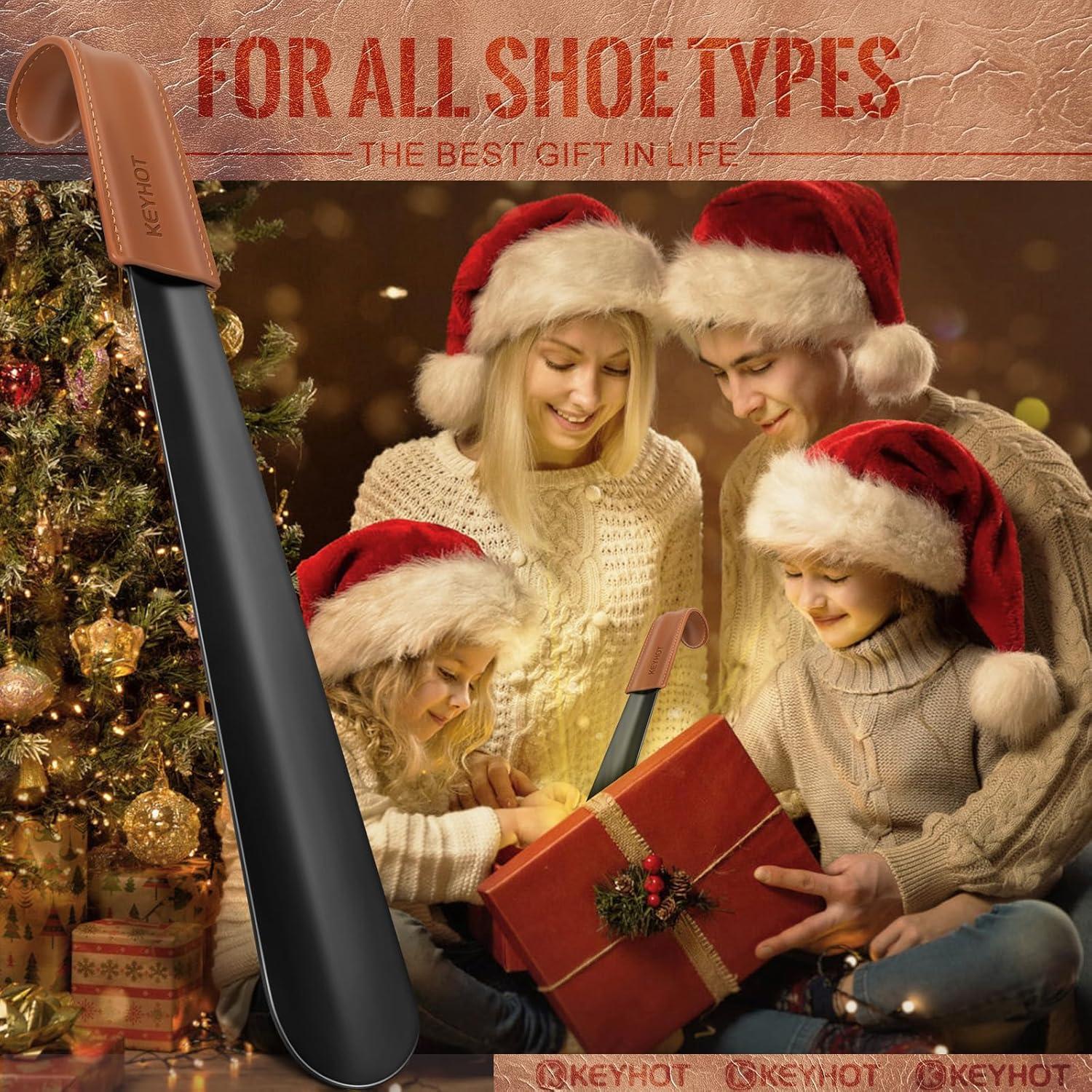 Metal Shoe Horn Long Handle for Seniors Man Women 16.5 Inch, Long Shoehorn Large Spoon Helper for Cowboy Boots