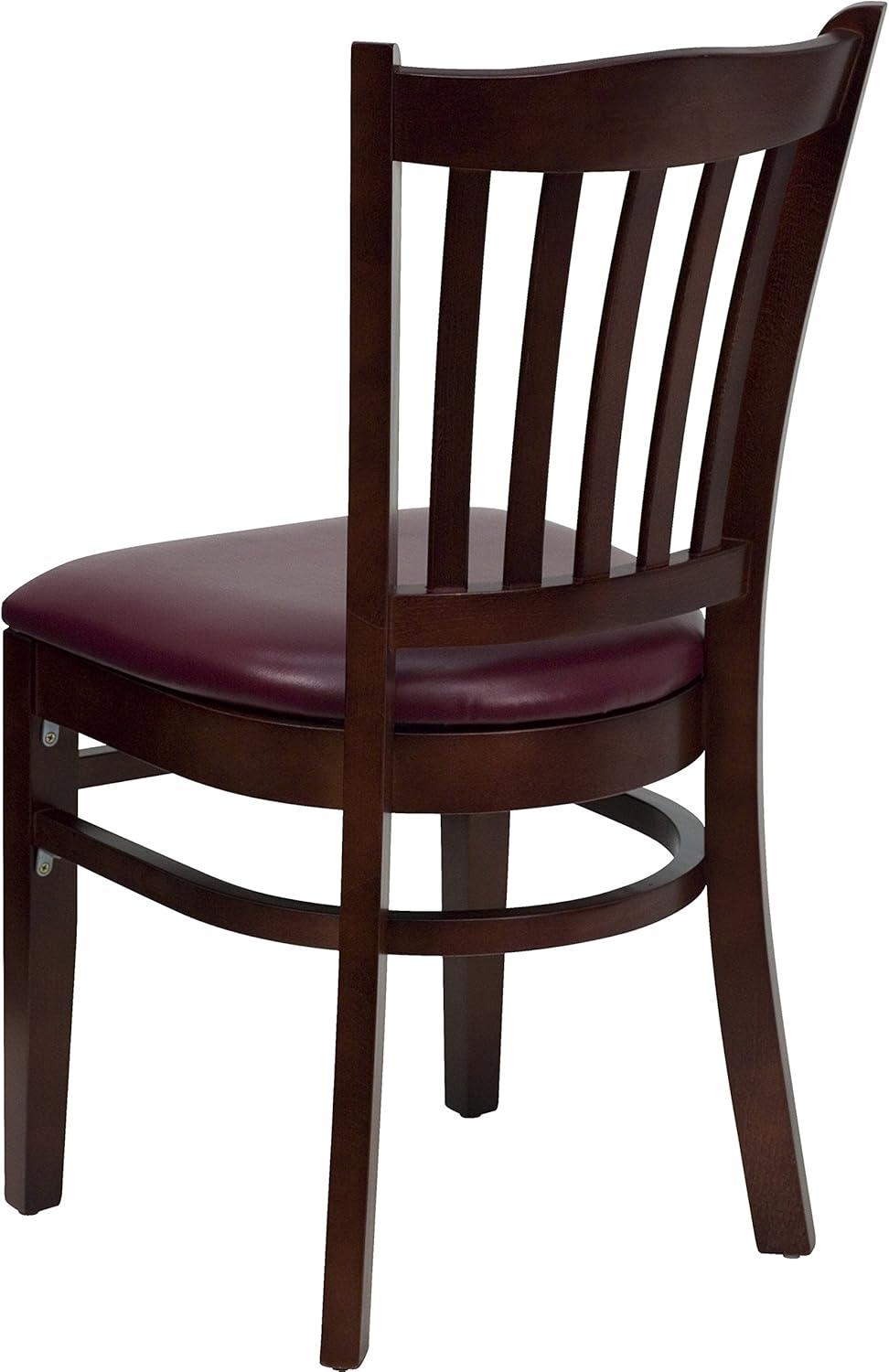 Windsor High Slat Back Mahogany Wood Chair with Burgundy Vinyl Seat