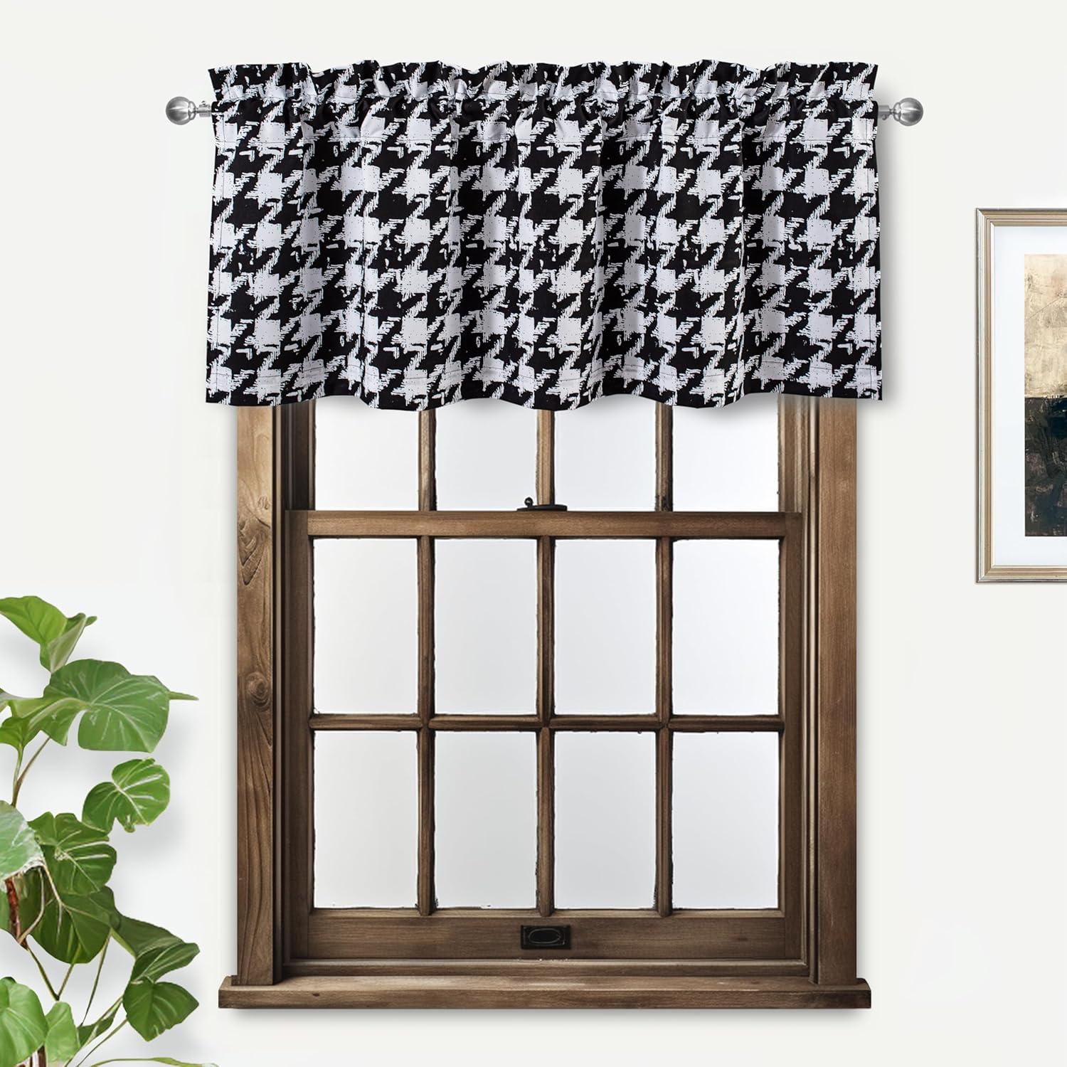 DriftAway Houndstooth Check Plaid Window Valances Black and White Farmhouse Window Treatment Decor Curtains Vintage Gingham Rod Pocket Valances for Kitchen Living Room Café Curtains 1 Panel
