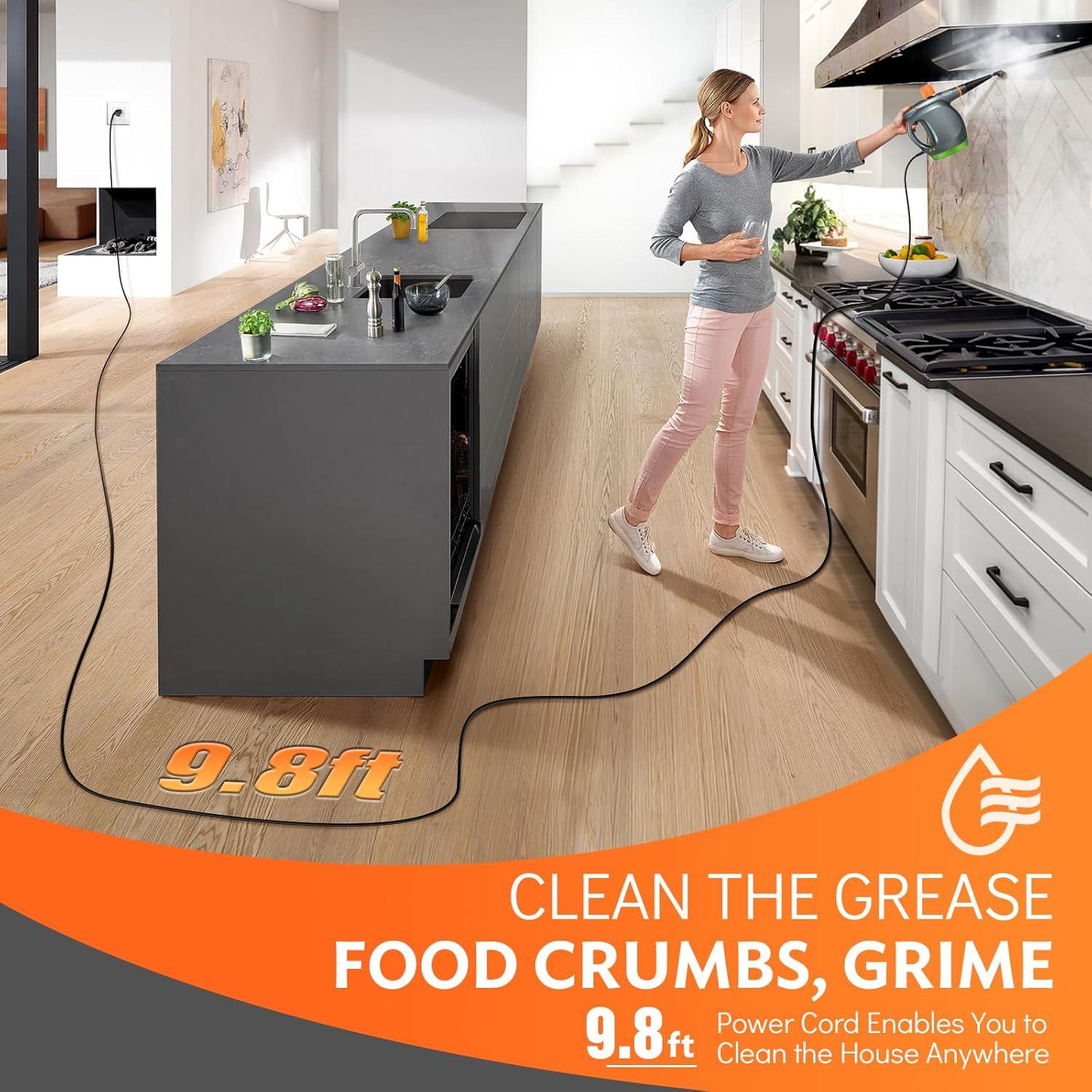 1250W Powerful Handheld Steam Cleaner with Detergent Container and Safety Lock, Multifunctional and Pressurized Hand Held Steamer for Kitchen, Bathroom, Windows and Floors, Steamer for Cleaning