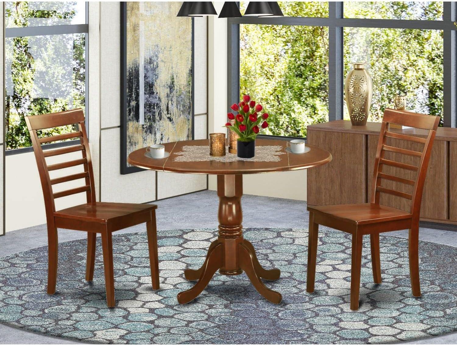 Mahogany Round Drop Leaf Dining Table with 2 Chairs