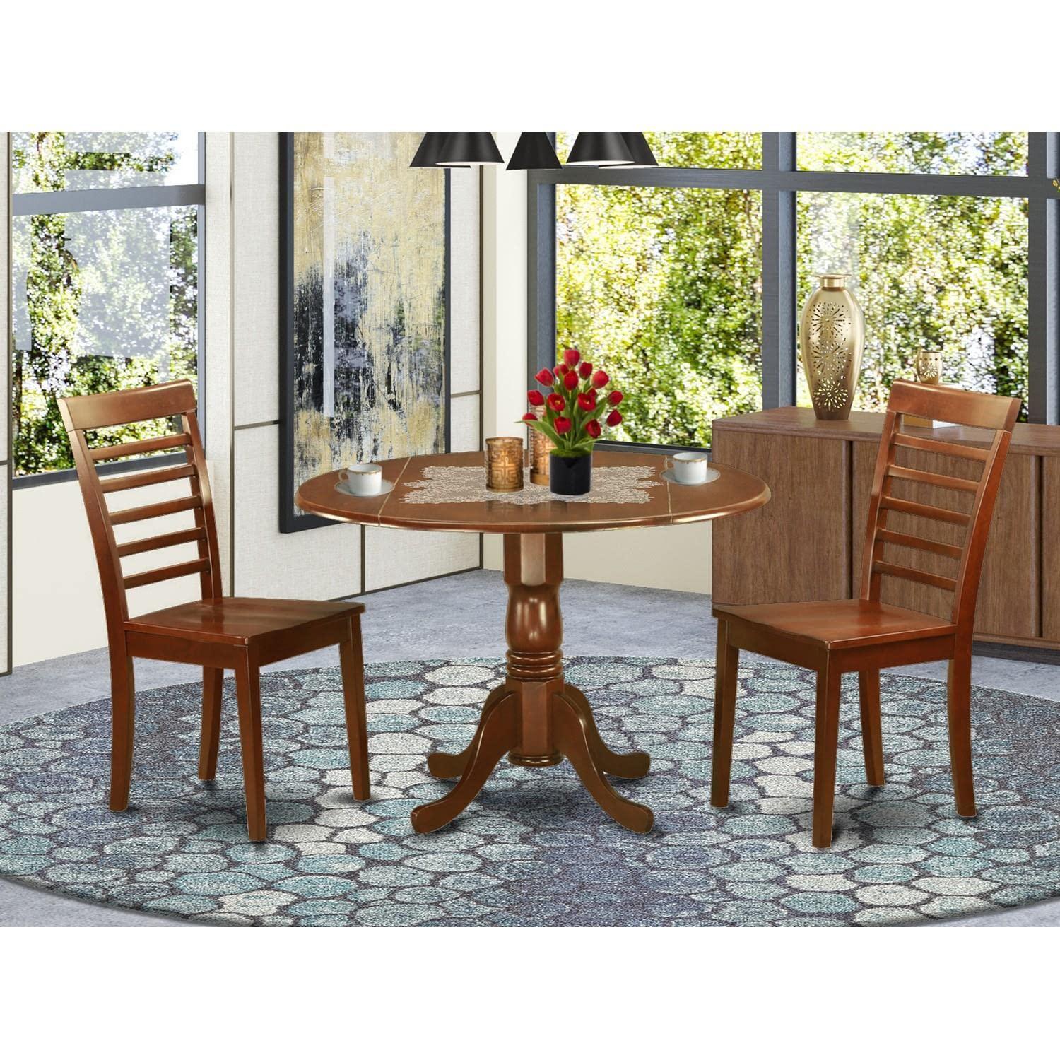 Mahogany Round Drop Leaf Dining Table with 2 Chairs