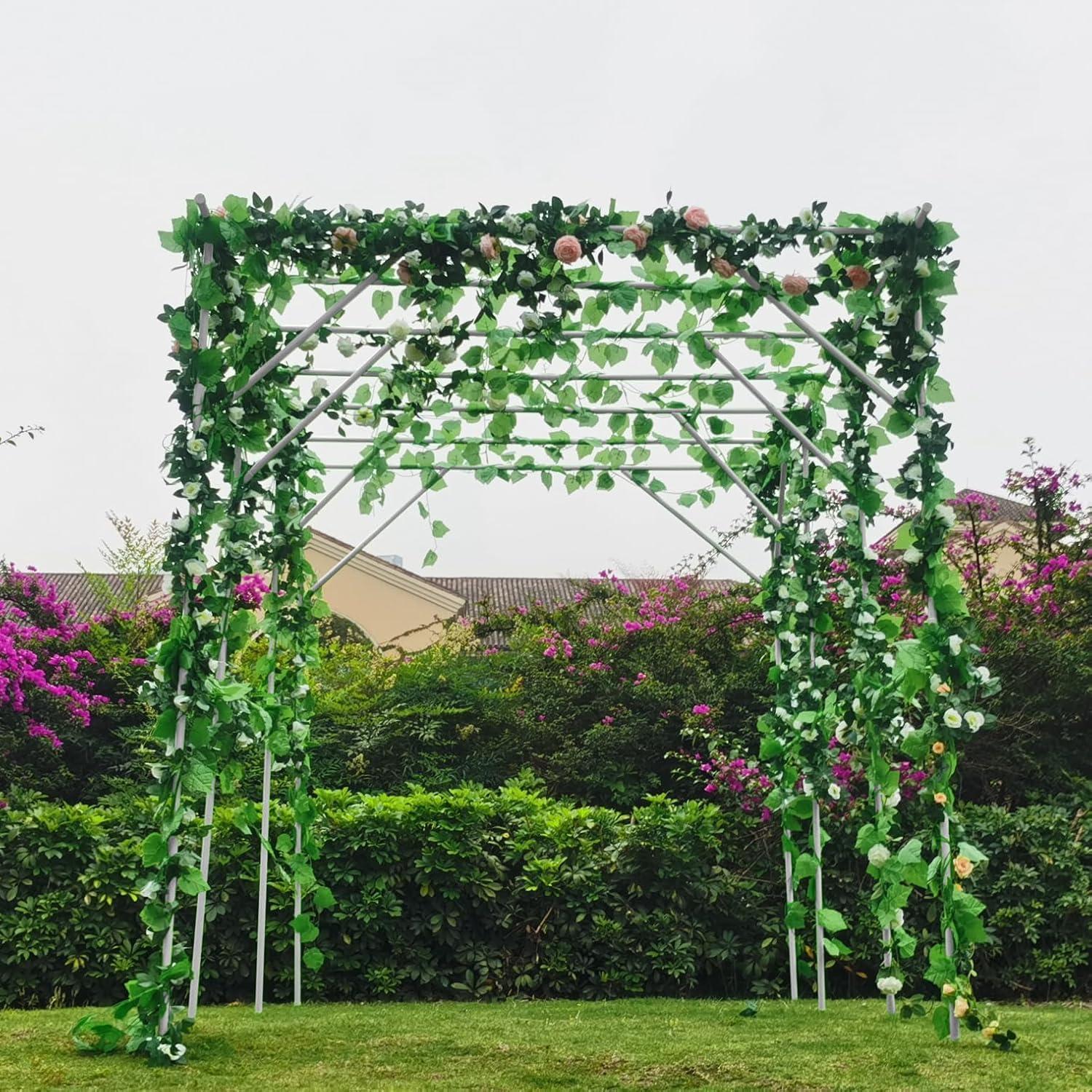 GRASOLAR Large Grape Vine Support Arch Arbor Gazebo Trellis Rack Pergola 118'' L x 79'' W x 90.5'' H Plastic-Coated Metal Large Cane Frame for Vineyard Outdoor Patio Lawn Yard Garden Decoration White