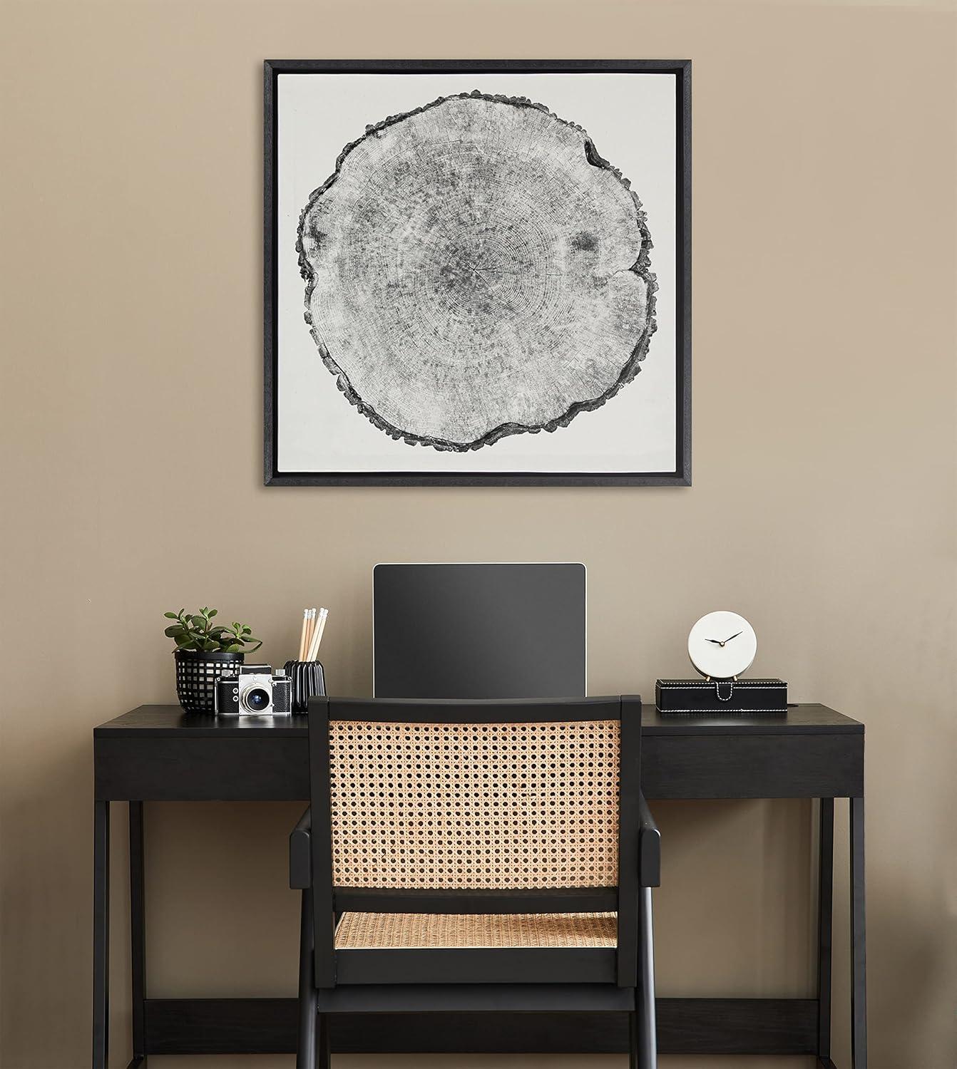 Kate and Laurel Sylvie Tree Rings 1 Framed Linen Textured Canvas Wall Art by Emiko and Mark Franzen of F2Images, 30x30 Black, Simple Modern Nature Wall Art