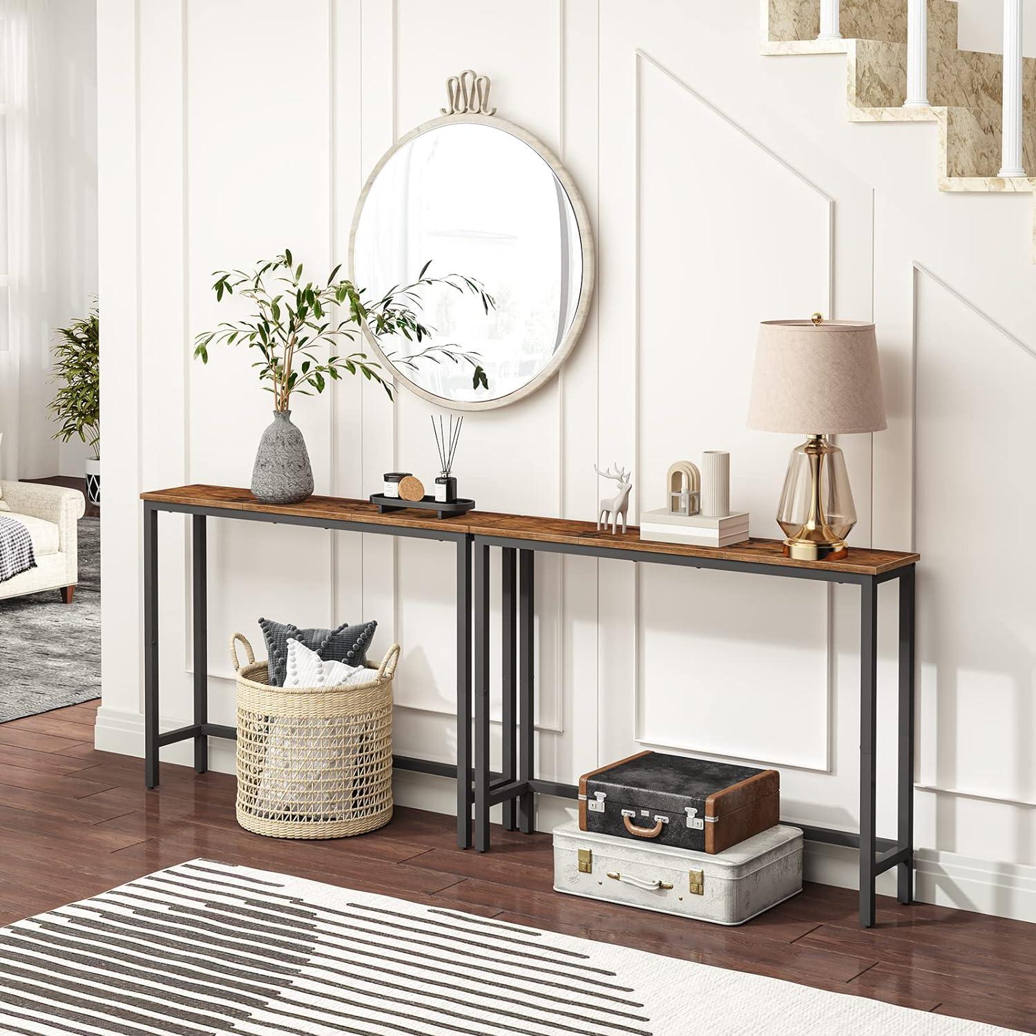 Rustic Brown and Black Wood Metal Console Table with Storage