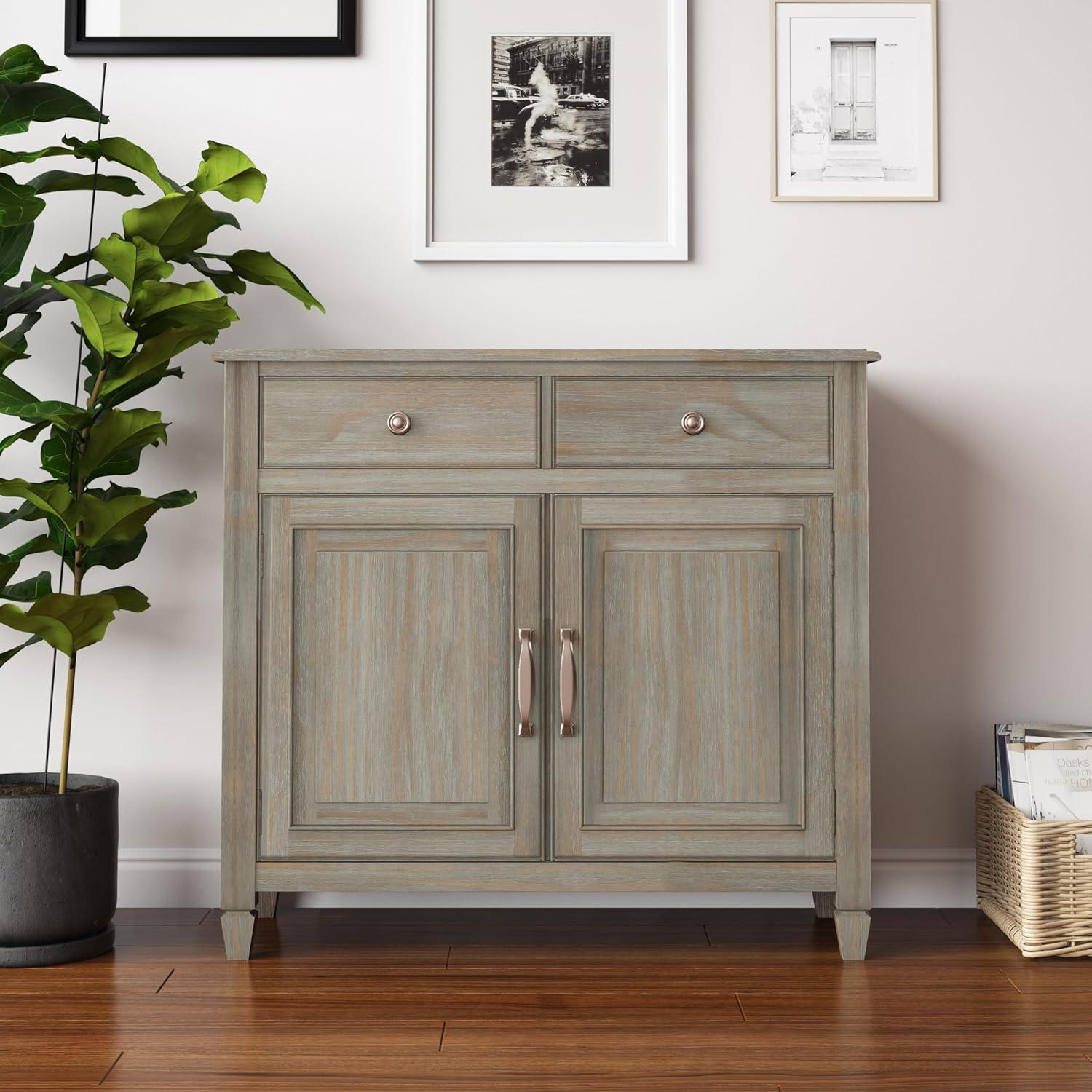 Distressed Grey Solid Wood Freestanding Storage Cabinet with Adjustable Shelving