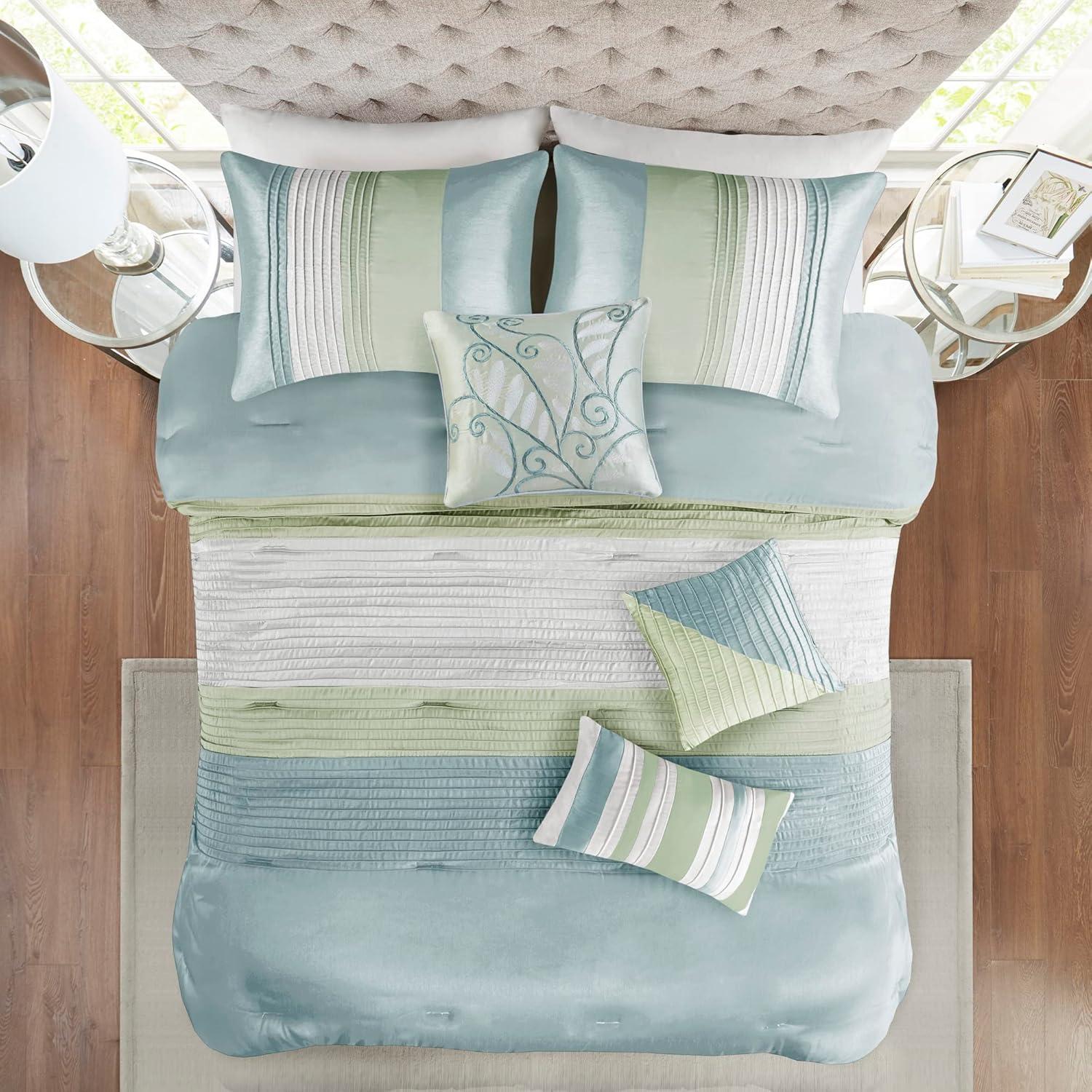 Madison Park Amherst 7 Piece Striped and Pleated Comforter Set