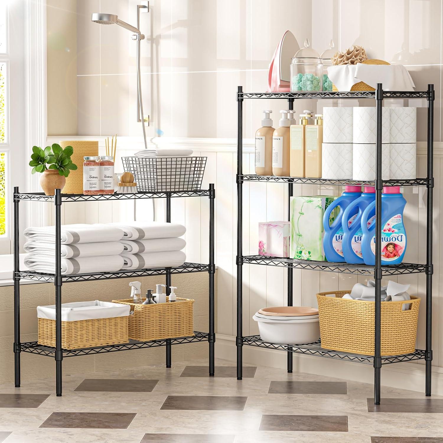 4-Tier Metal Storage Shelving, Adjustable Shelves Unit Heavy Duty Standing Shelf Organizer for Kitchen, Closet, Pantry, Garage, Bathroom, Laundry