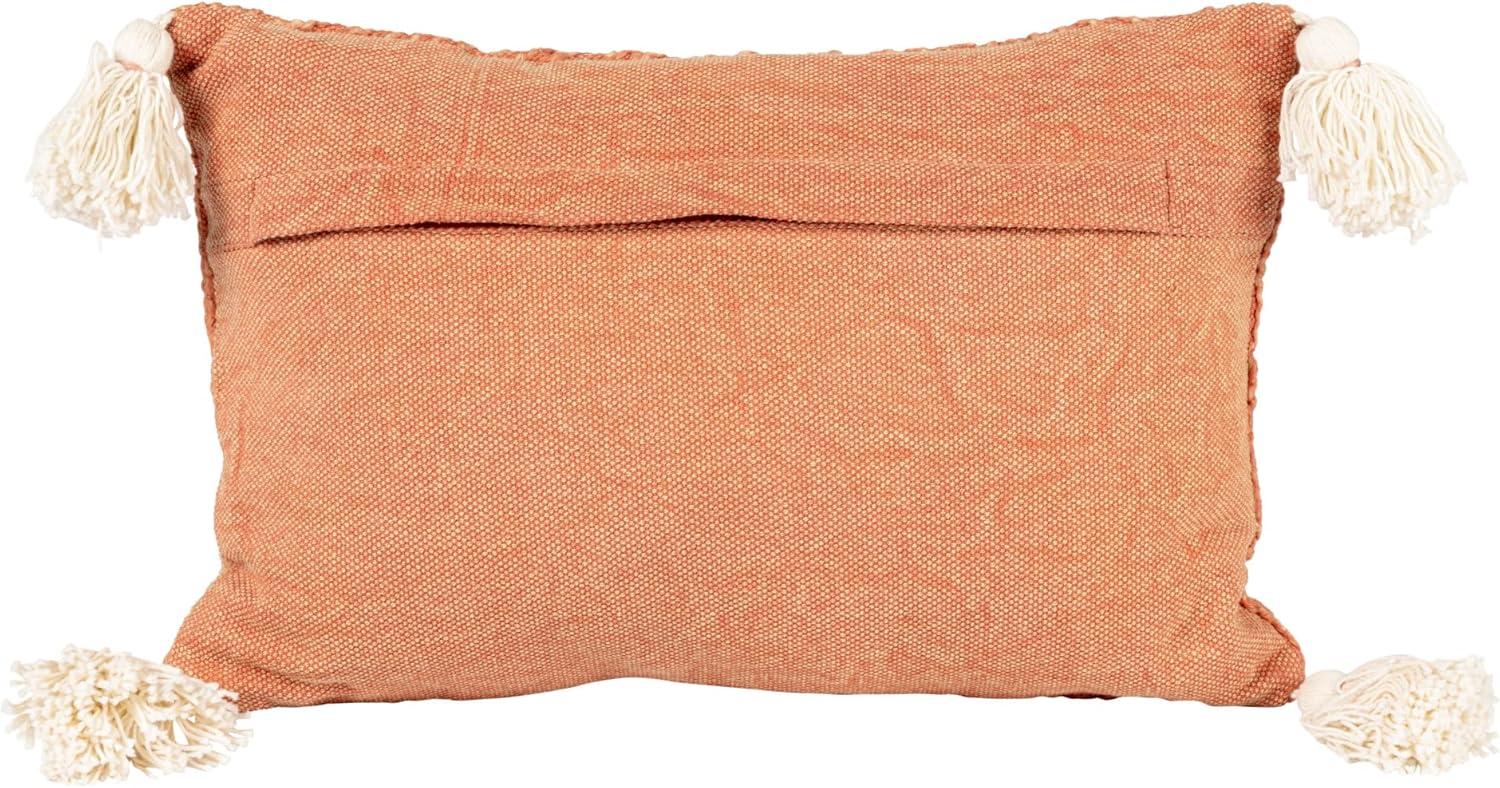 Bloomingville Cotton Lumbar Pillow with Embroidery and Tassels, Rust and Natural